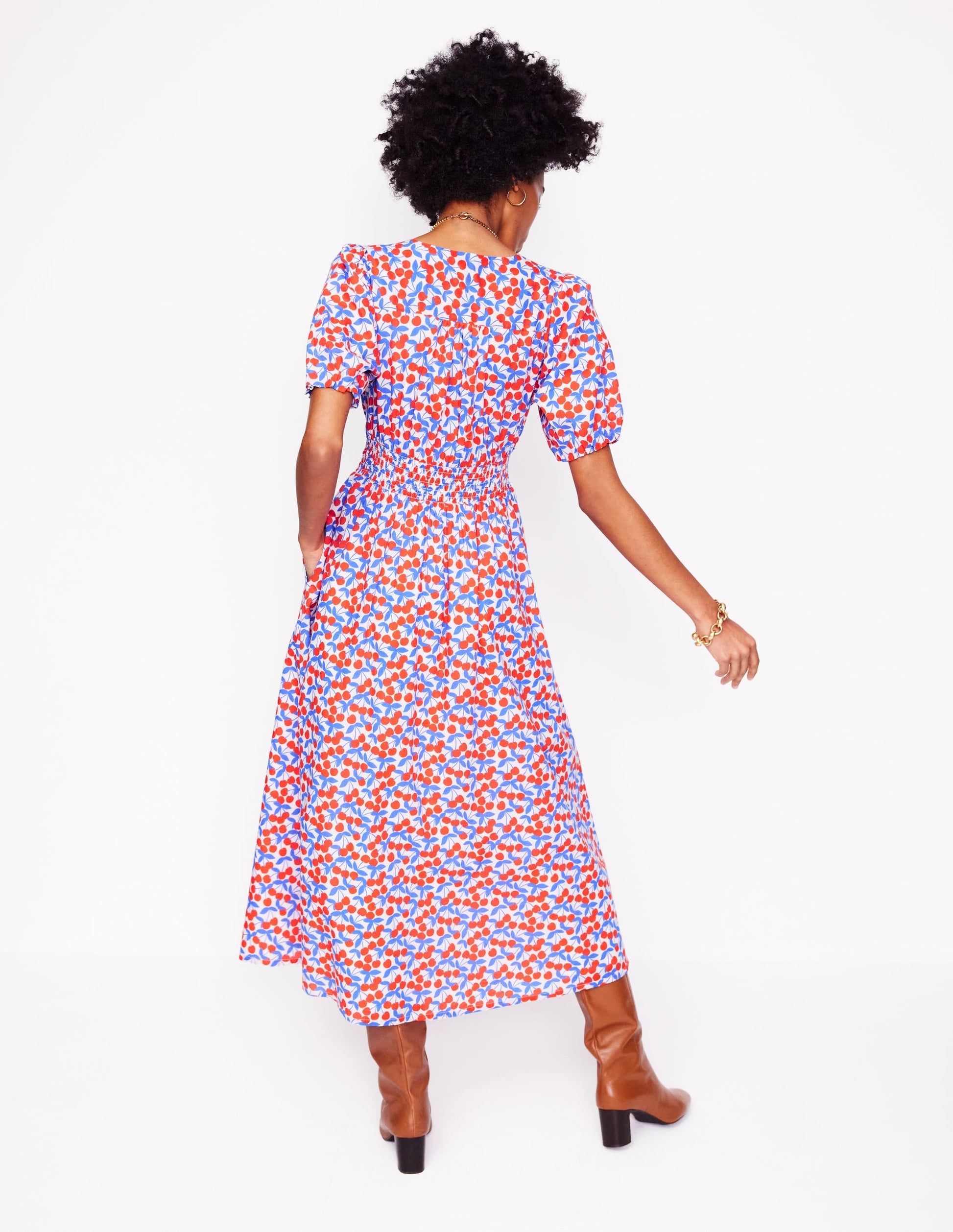 Lillian Cotton Midi Dress-Chalk Pink, Cherry Cascade-4