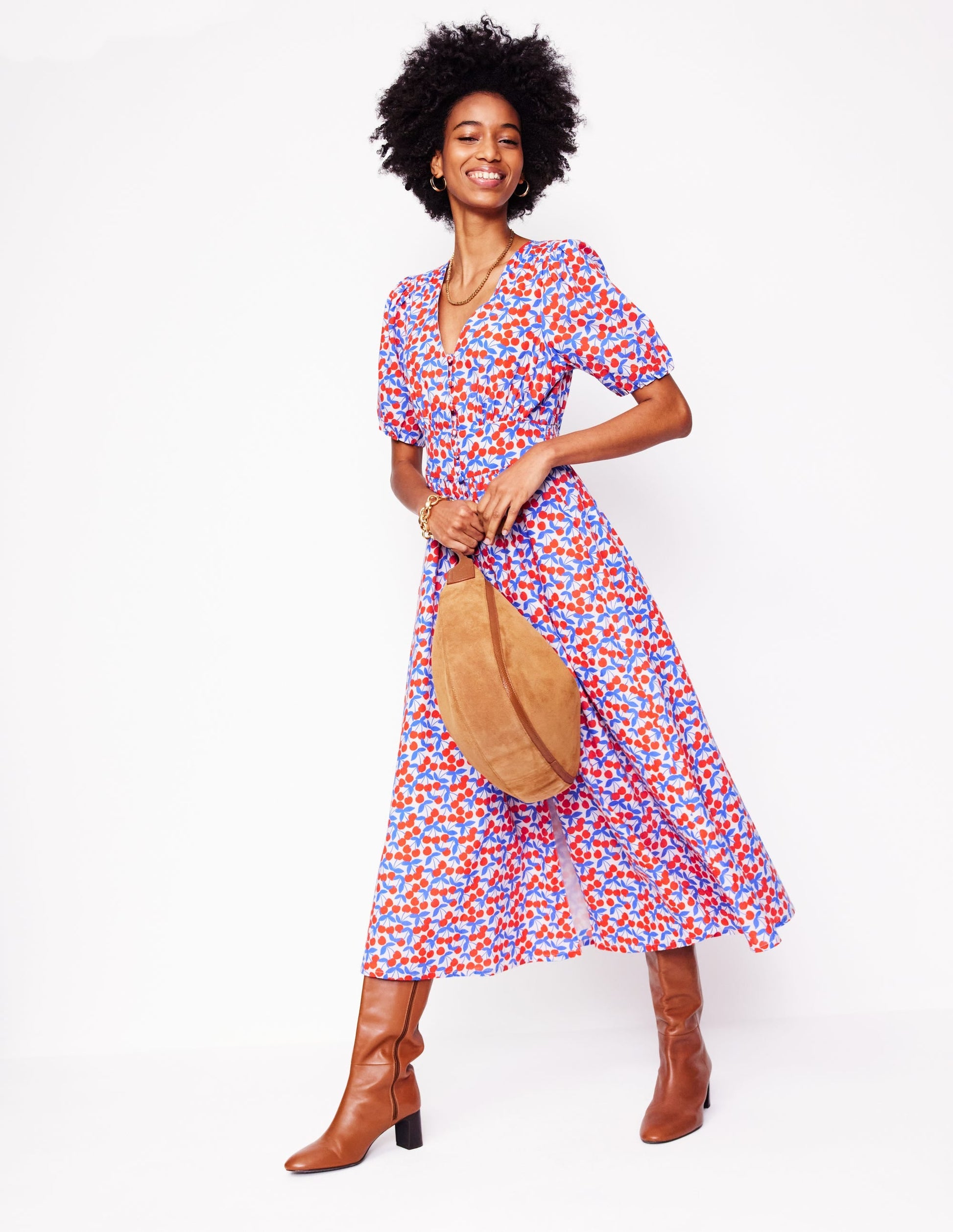 Lillian Cotton Midi Dress-Chalk Pink, Cherry Cascade-5