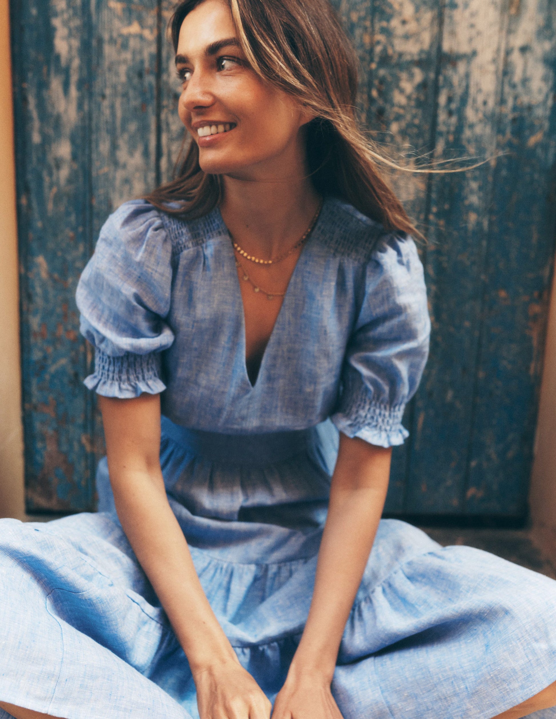 Anna Linen Tiered Midi Dress-Summer Blue Chambray-7