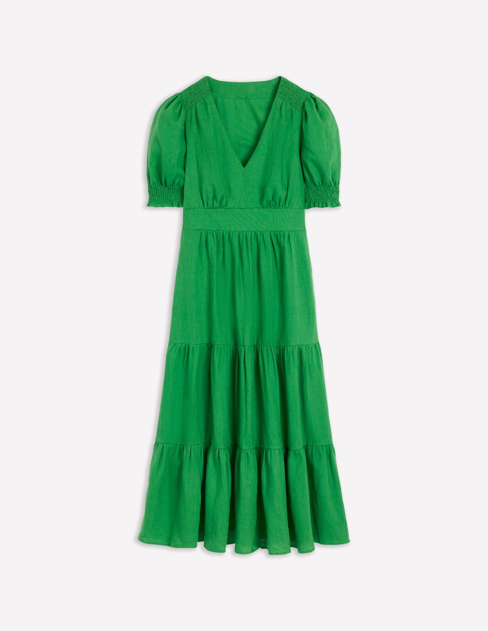 Anna Linen Tiered Midi Dress-Paradise Green-6