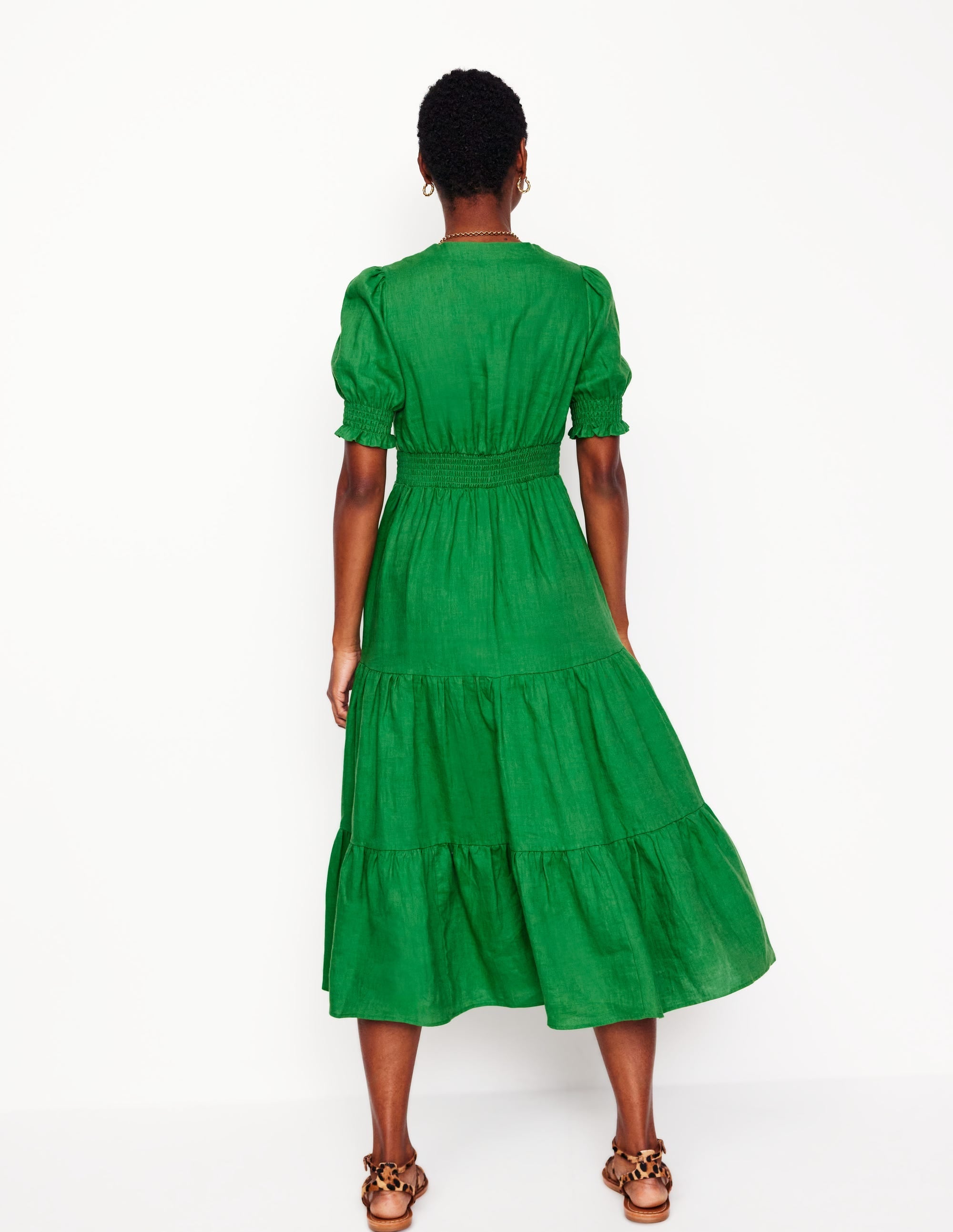 Anna Linen Tiered Midi Dress-Paradise Green - Image 4