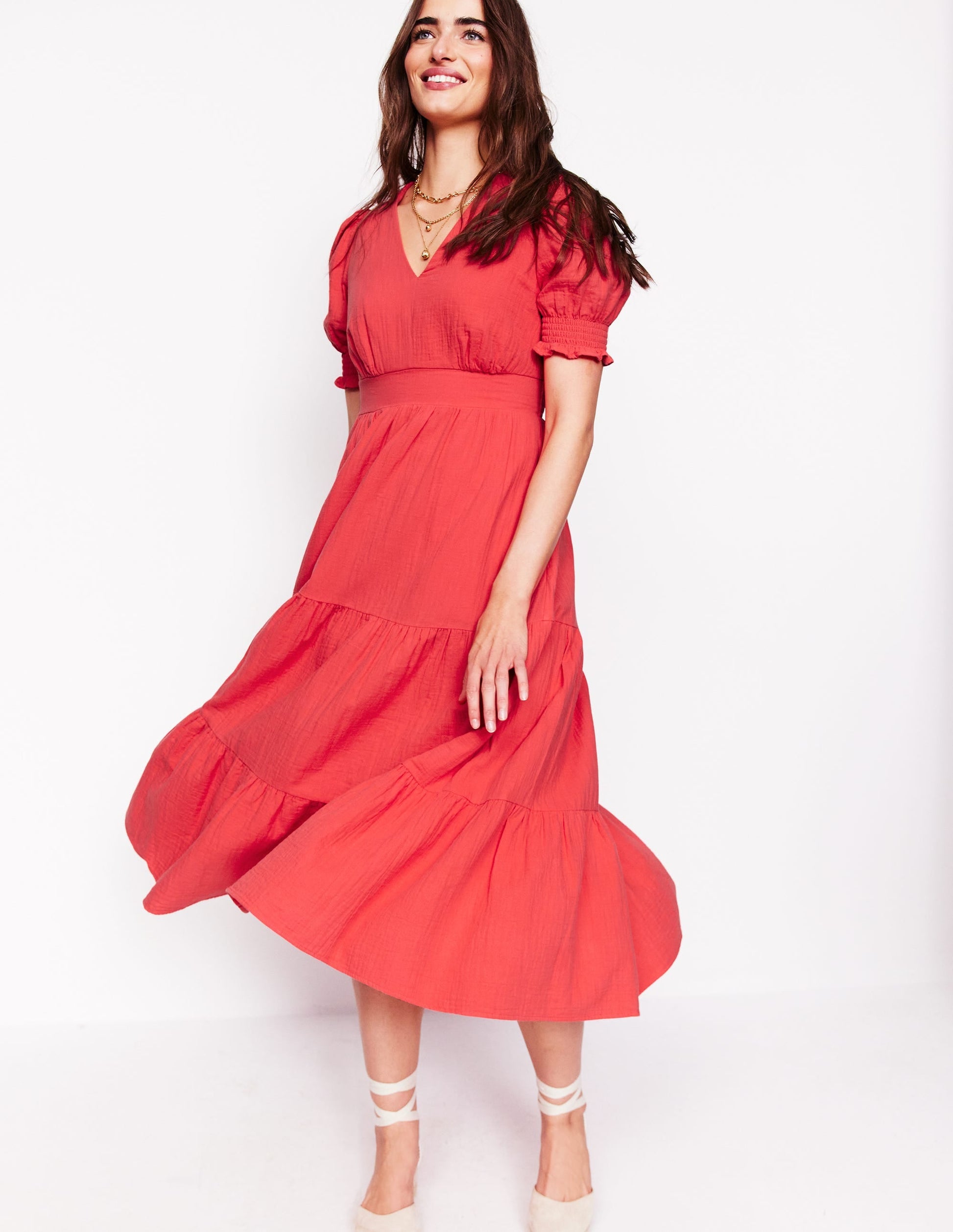 Anna Double Cloth Midi Dress-Jam Red-1