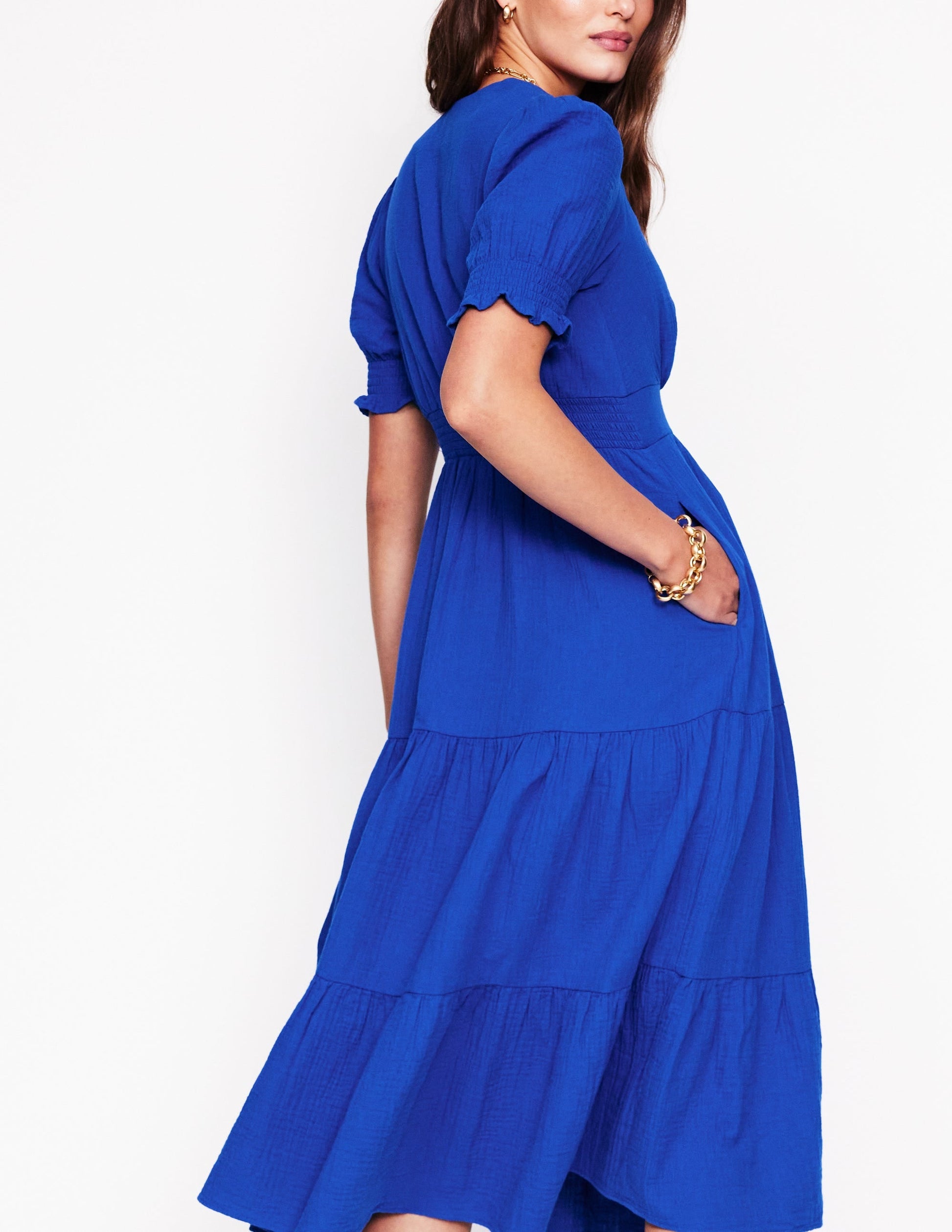 Anna Double Cloth Midi Dress-Bright Blue-4