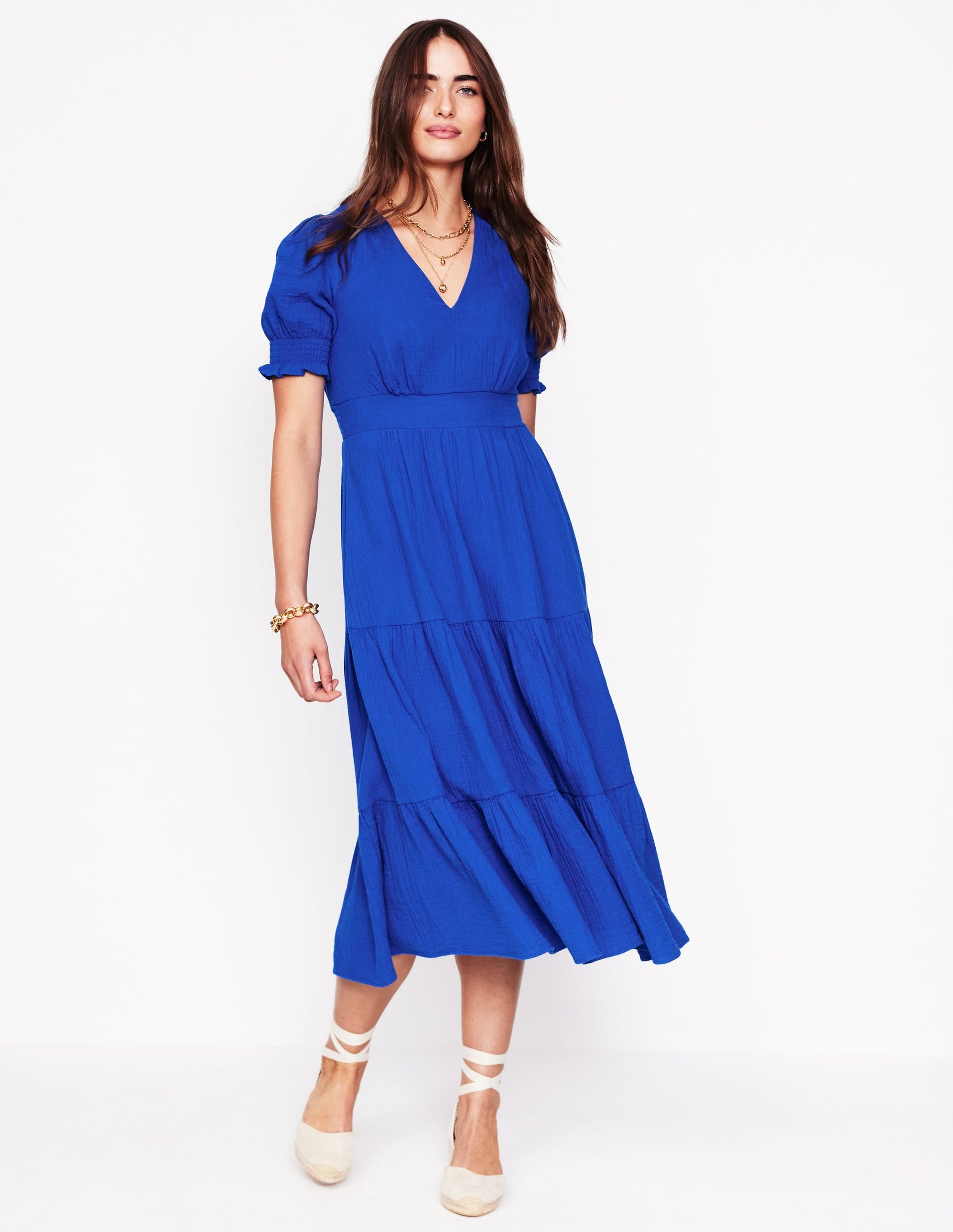 Anna Double Cloth Midi Dress-Bright Blue-1