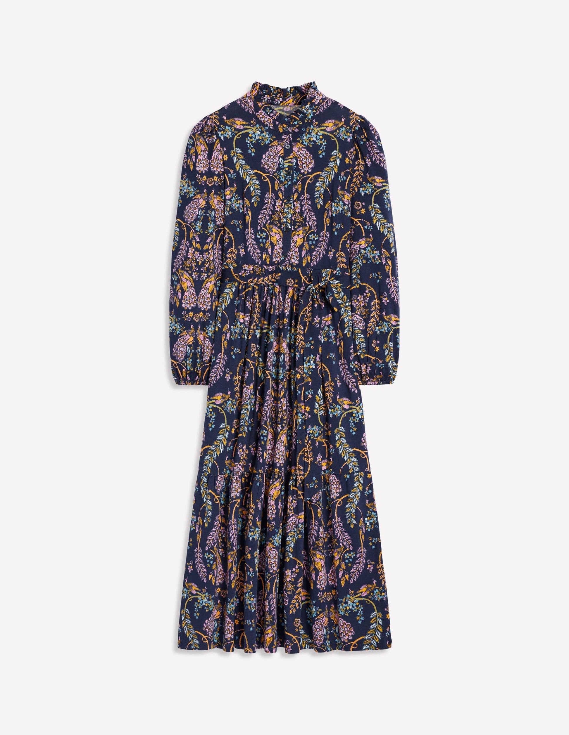 Willow Tiered Jersey Dress-French Navy,Enchanting Peacock-6