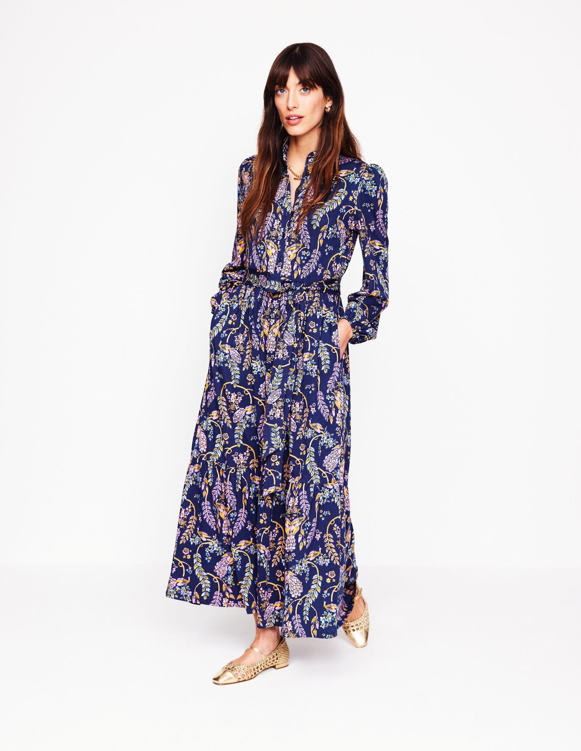 Willow Tiered Jersey Dress-French Navy,Enchanting Peacock-1