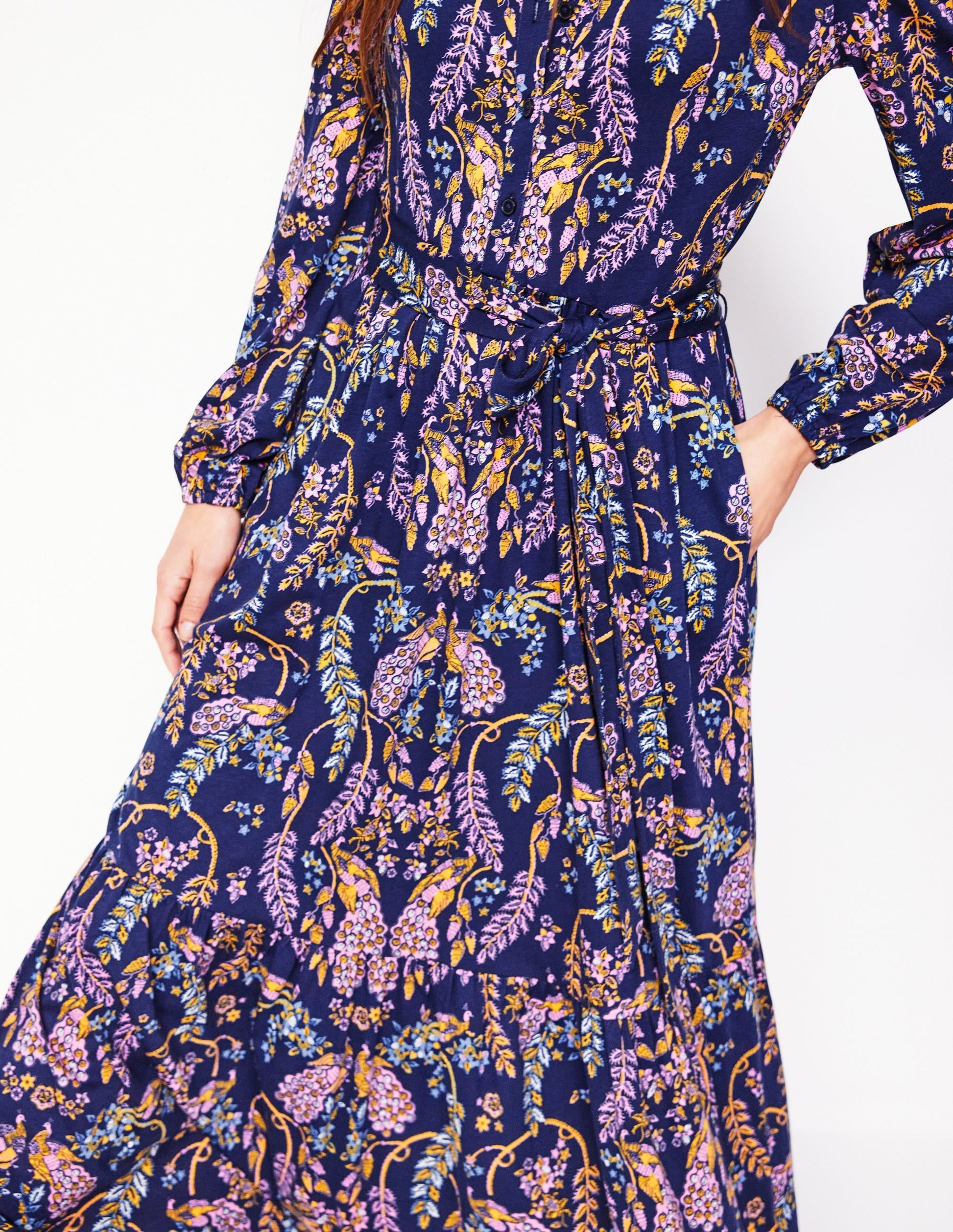 Willow Tiered Jersey Dress-French Navy,Enchanting Peacock-2