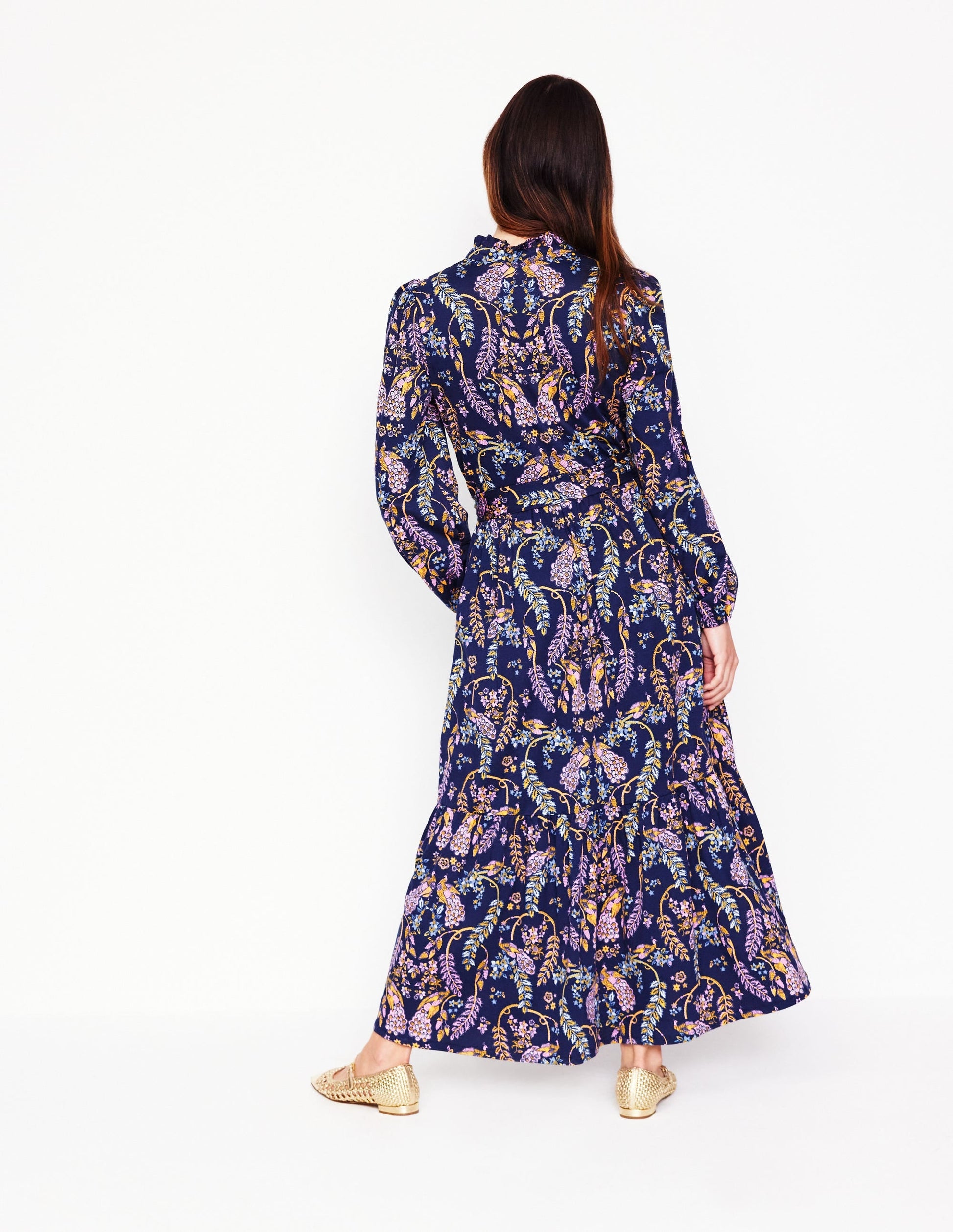 Willow Tiered Jersey Dress-French Navy,Enchanting Peacock-3