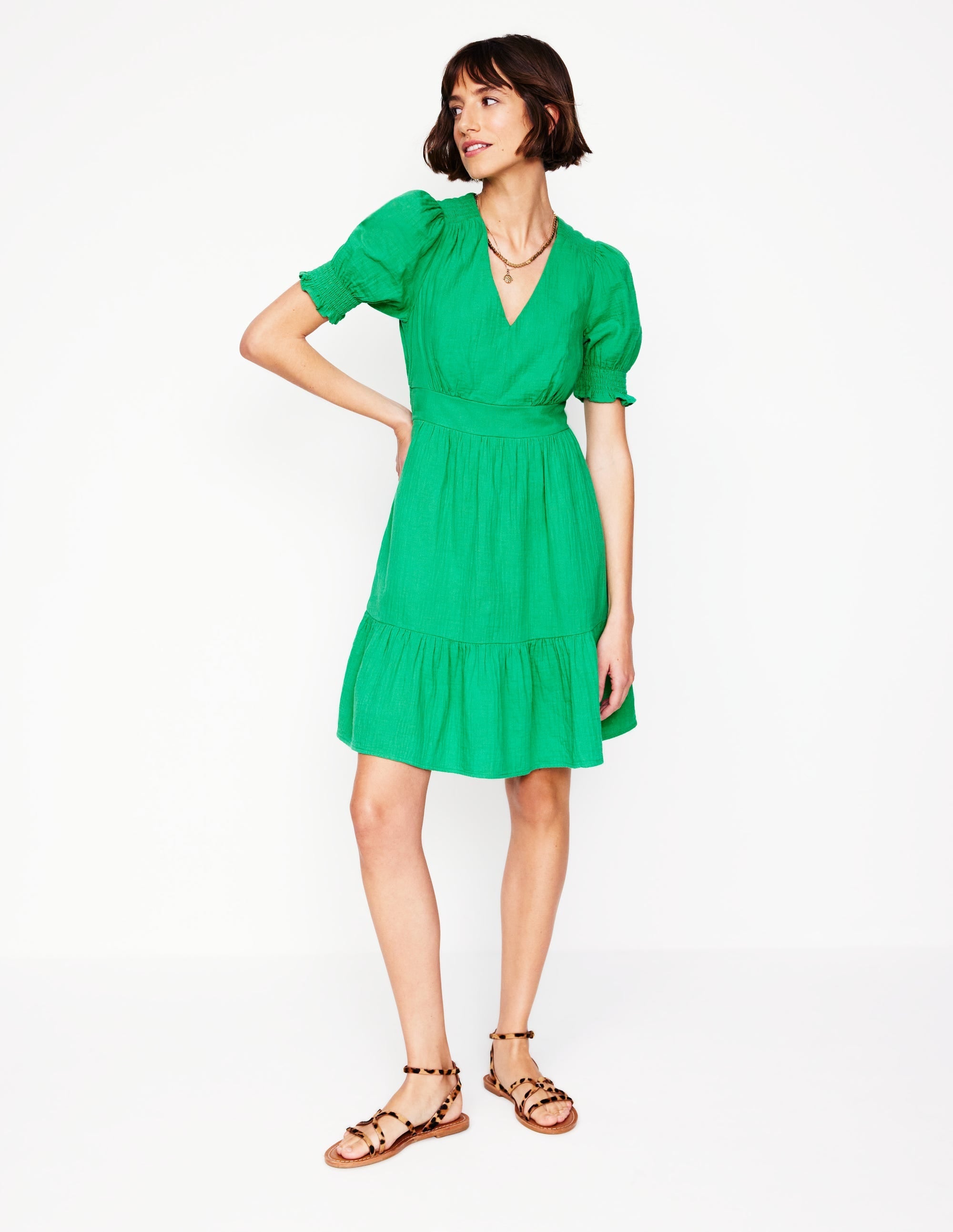 Anna Double Cloth Short Dress-Bright Green - Image 1