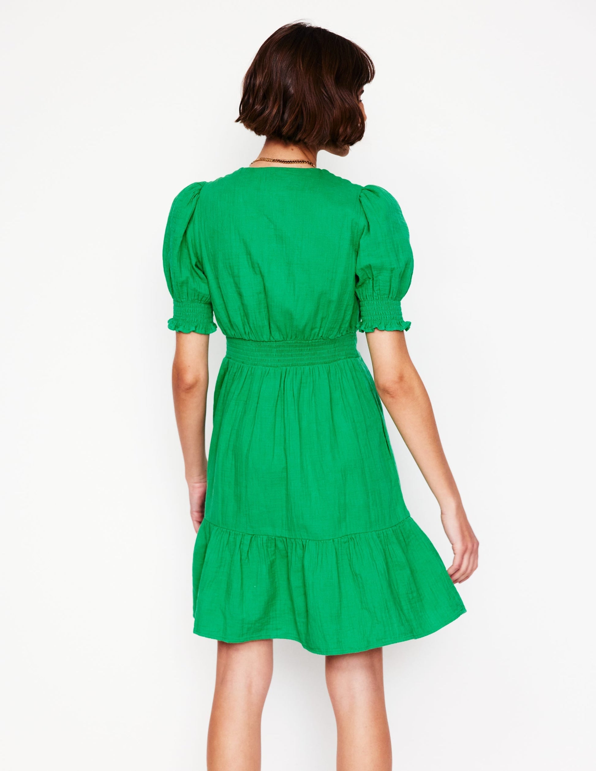Anna Double Cloth Short Dress-Bright Green-3