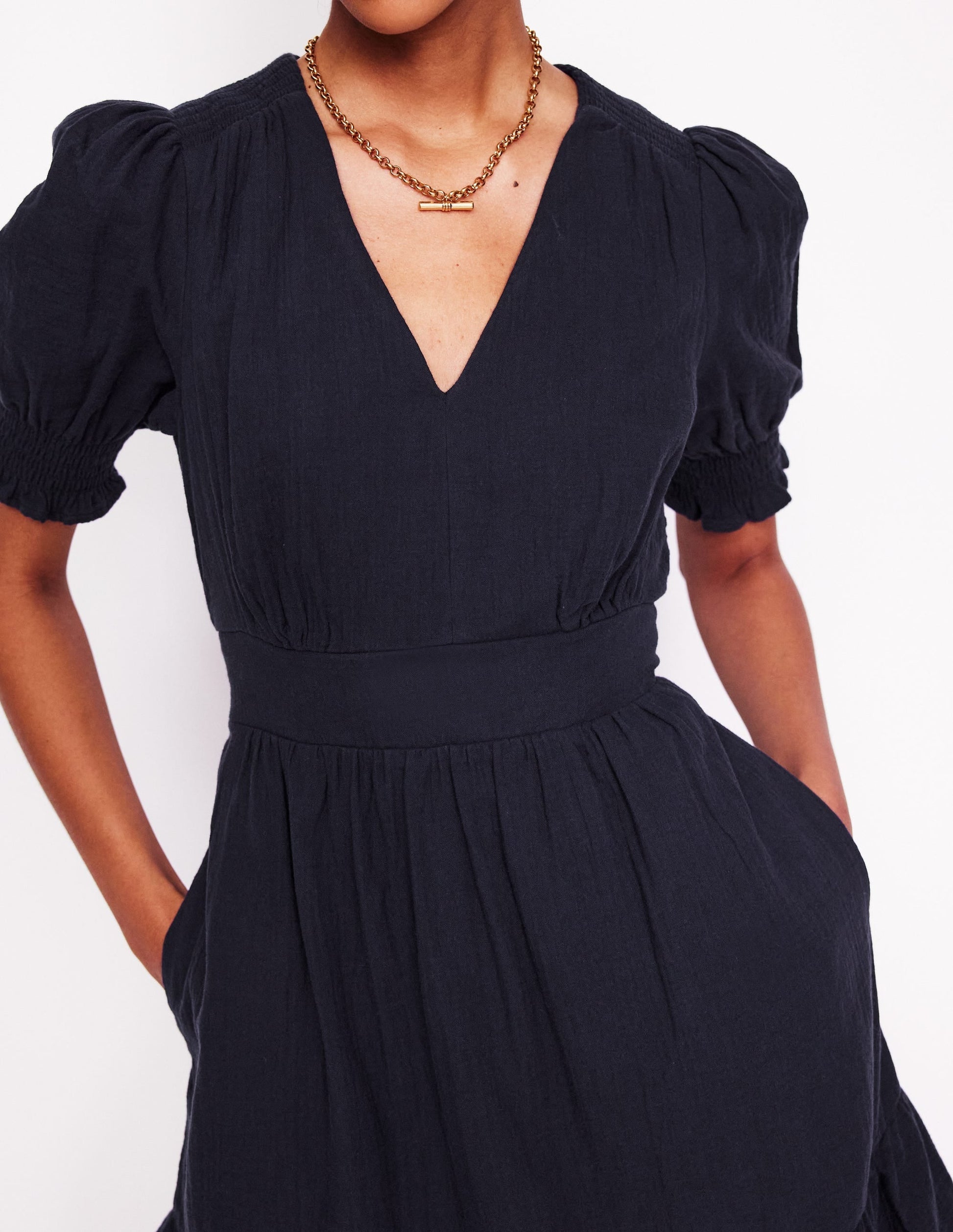 Anna Double Cloth Short Dress-Navy-2