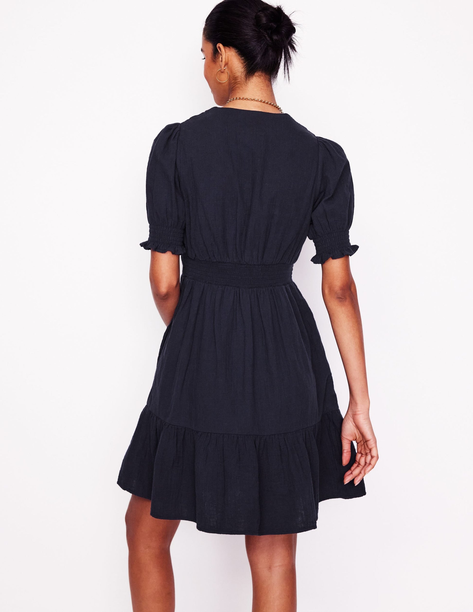 Anna Double Cloth Short Dress-Navy-3