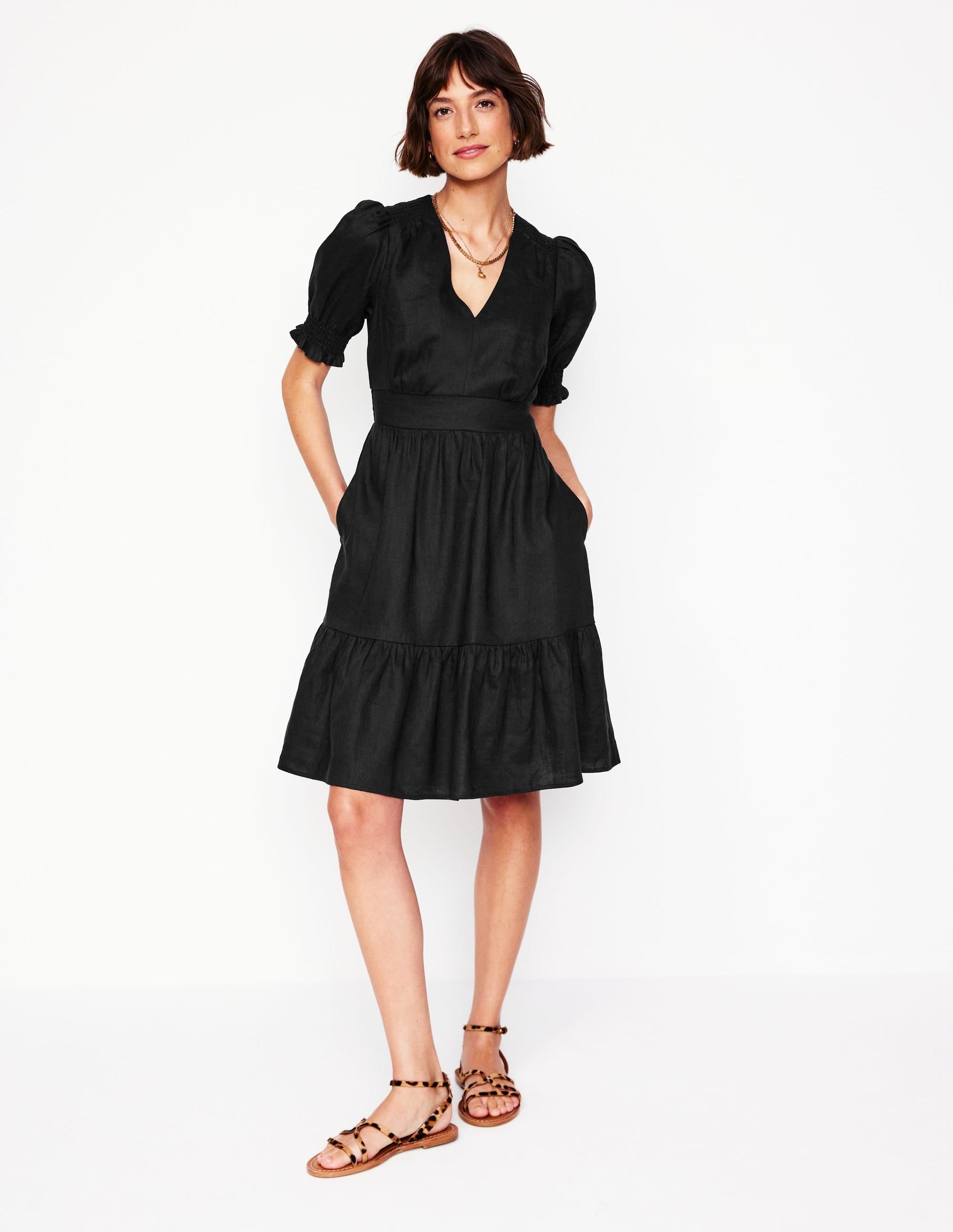 Anna Linen Short Dress-Black-1