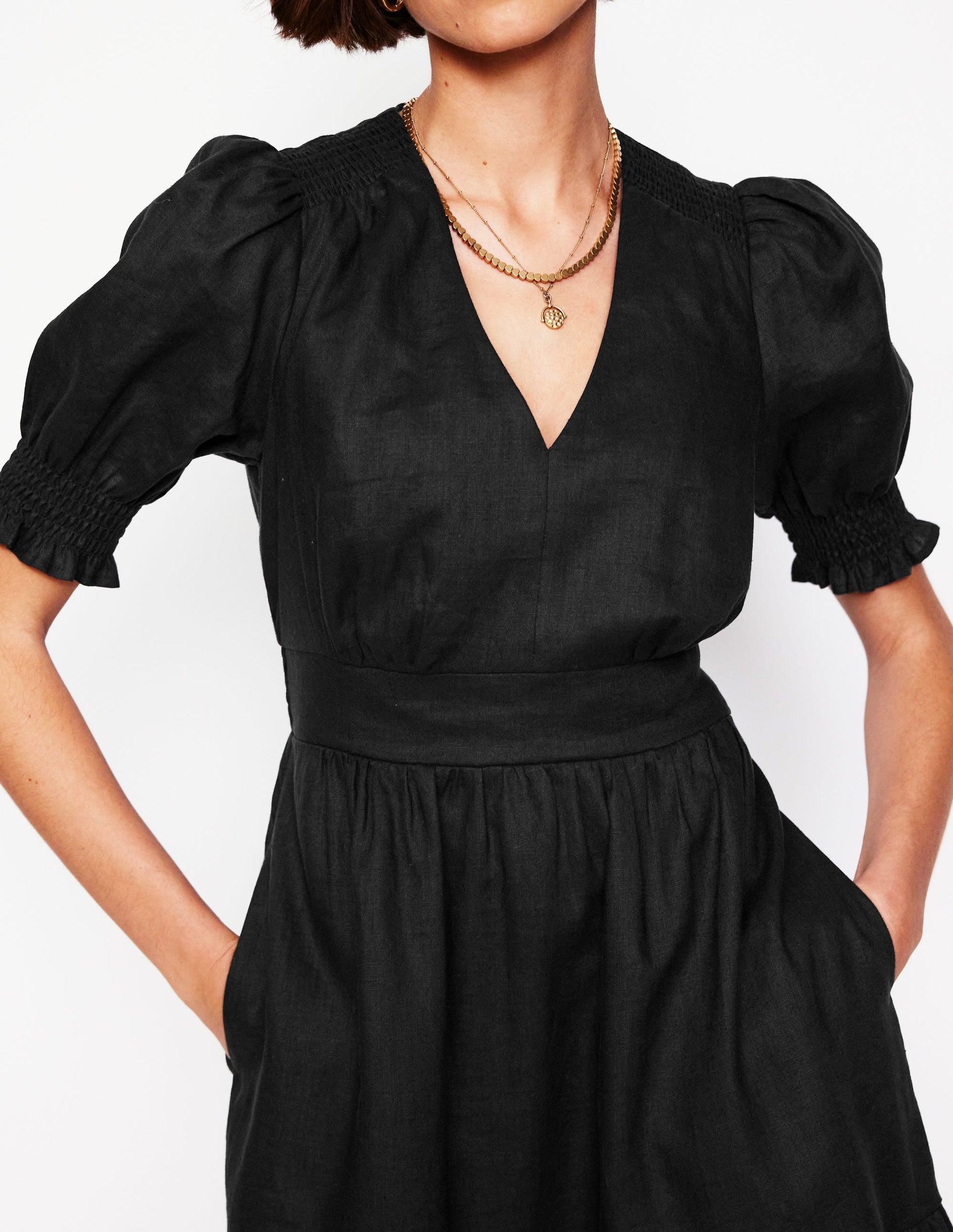 Anna Linen Short Dress-Black-2