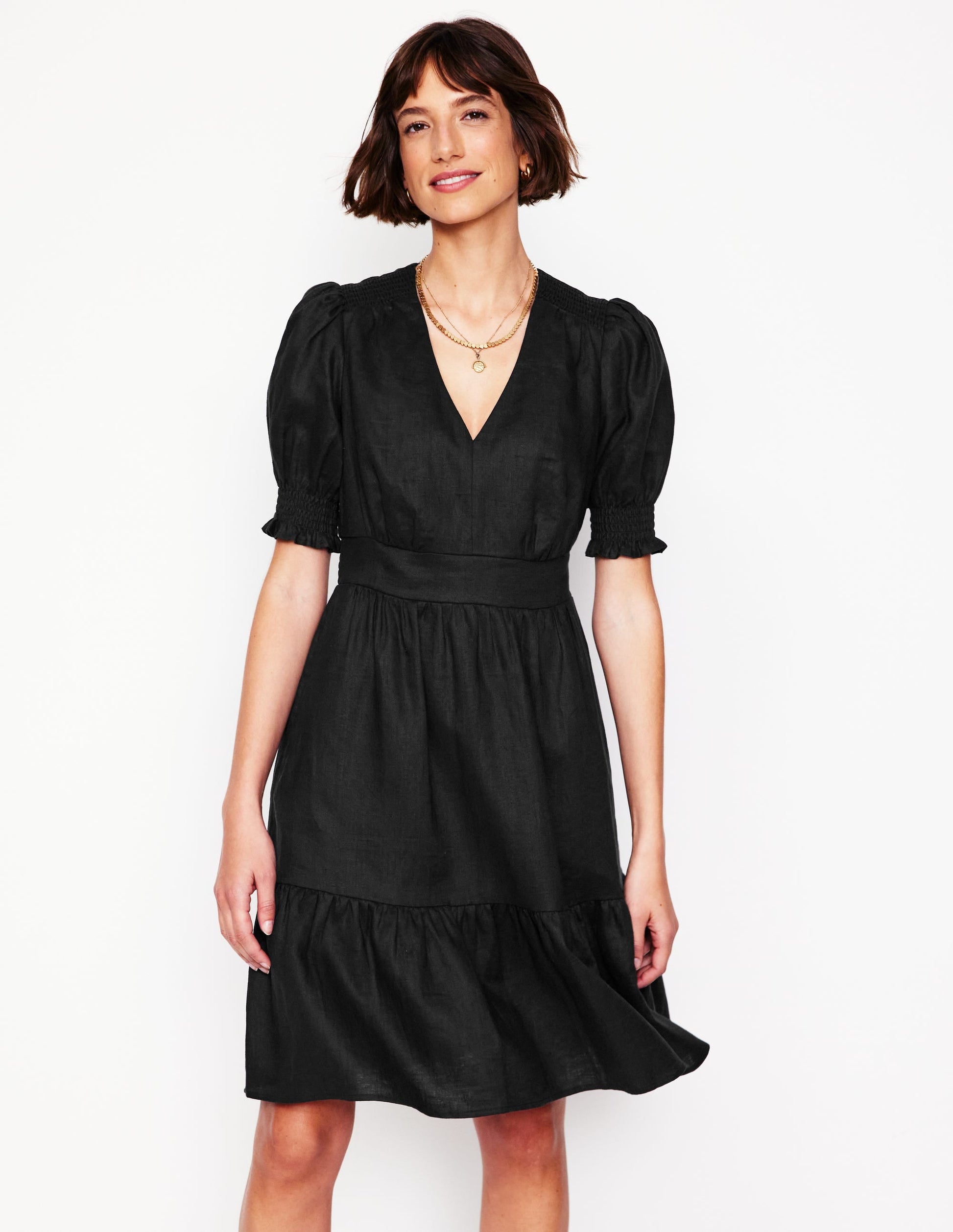 Anna Linen Short Dress-Black-3