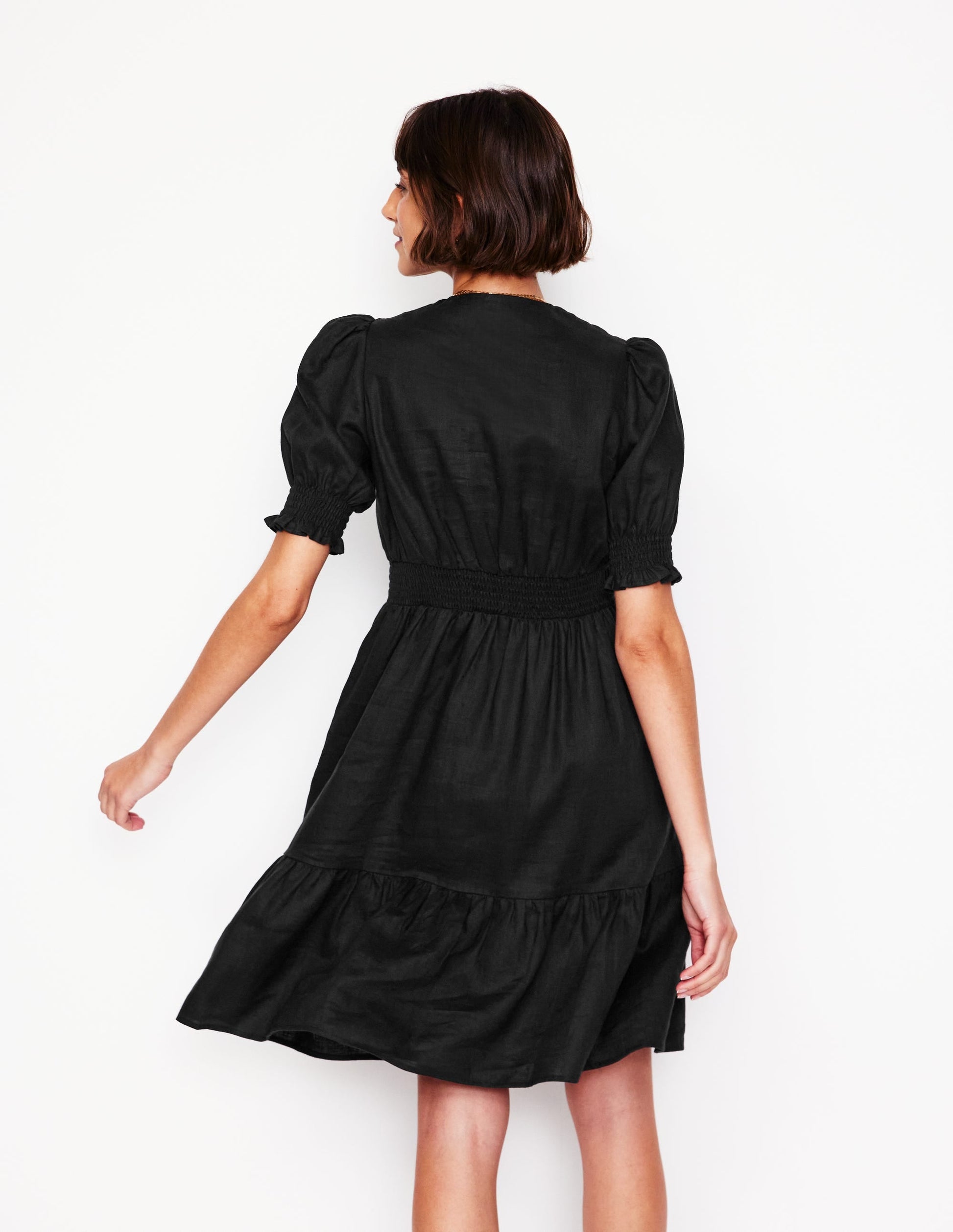 Anna Linen Short Dress-Black-4