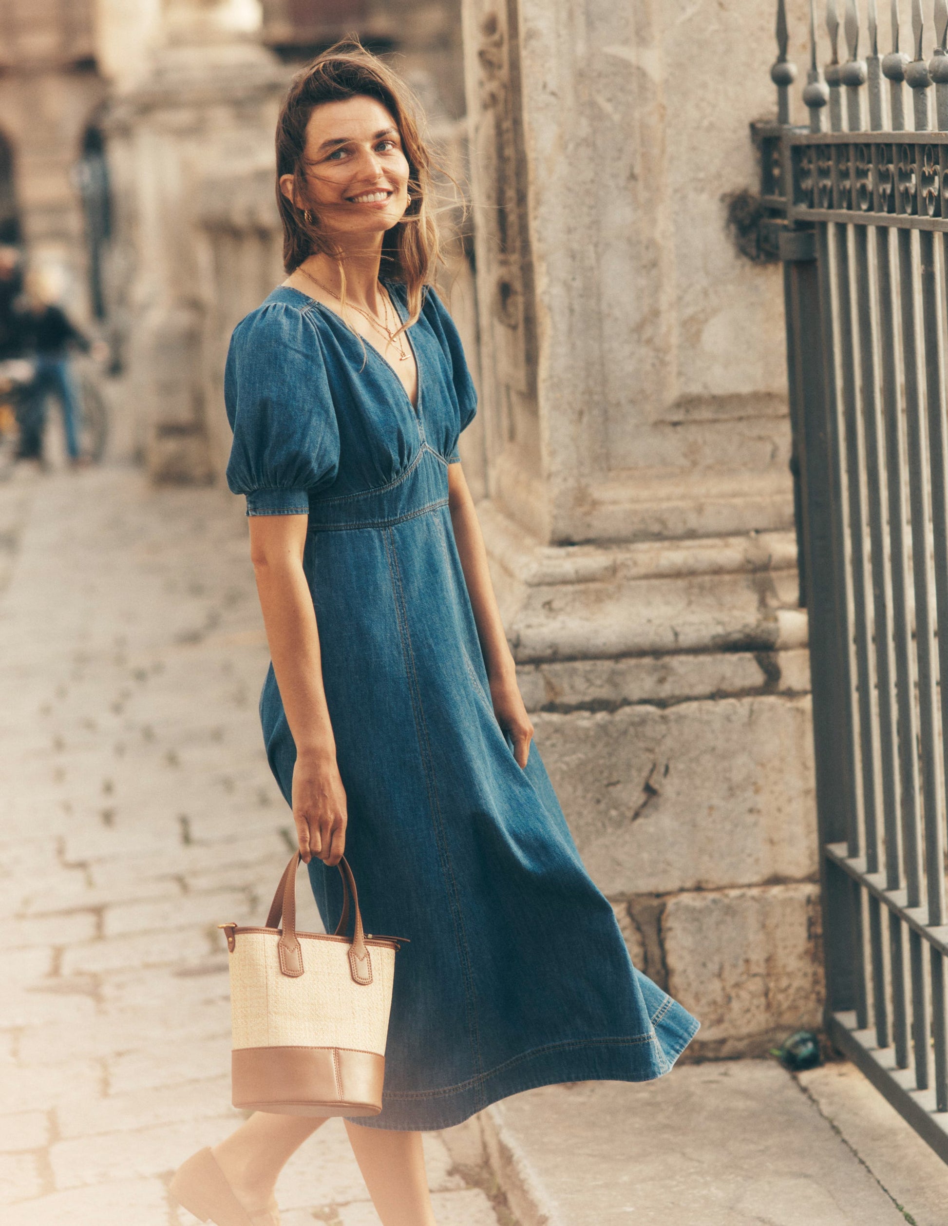 Denim Panel Tea Dress-Mid Vintage-5