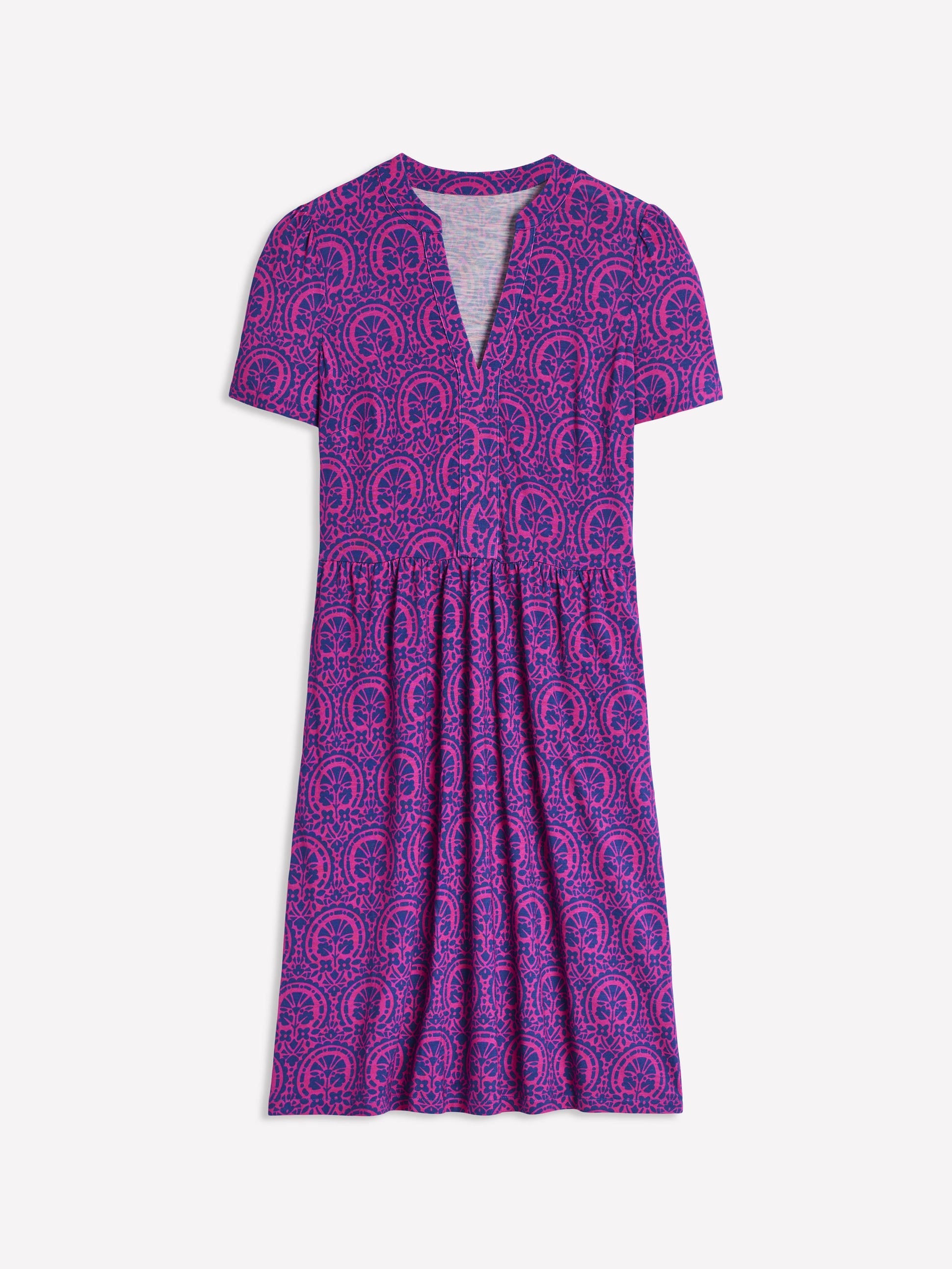 Naomi Short Sleeve Dress-Pink Peony Elaborate Stamp-5