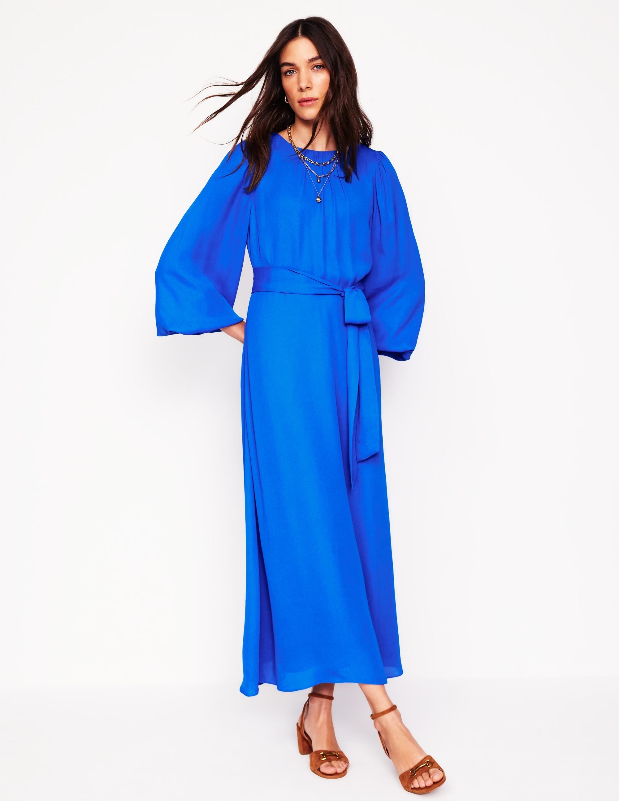 Blouson Sleeve Midi Dress-Gallery Blue - Image 1