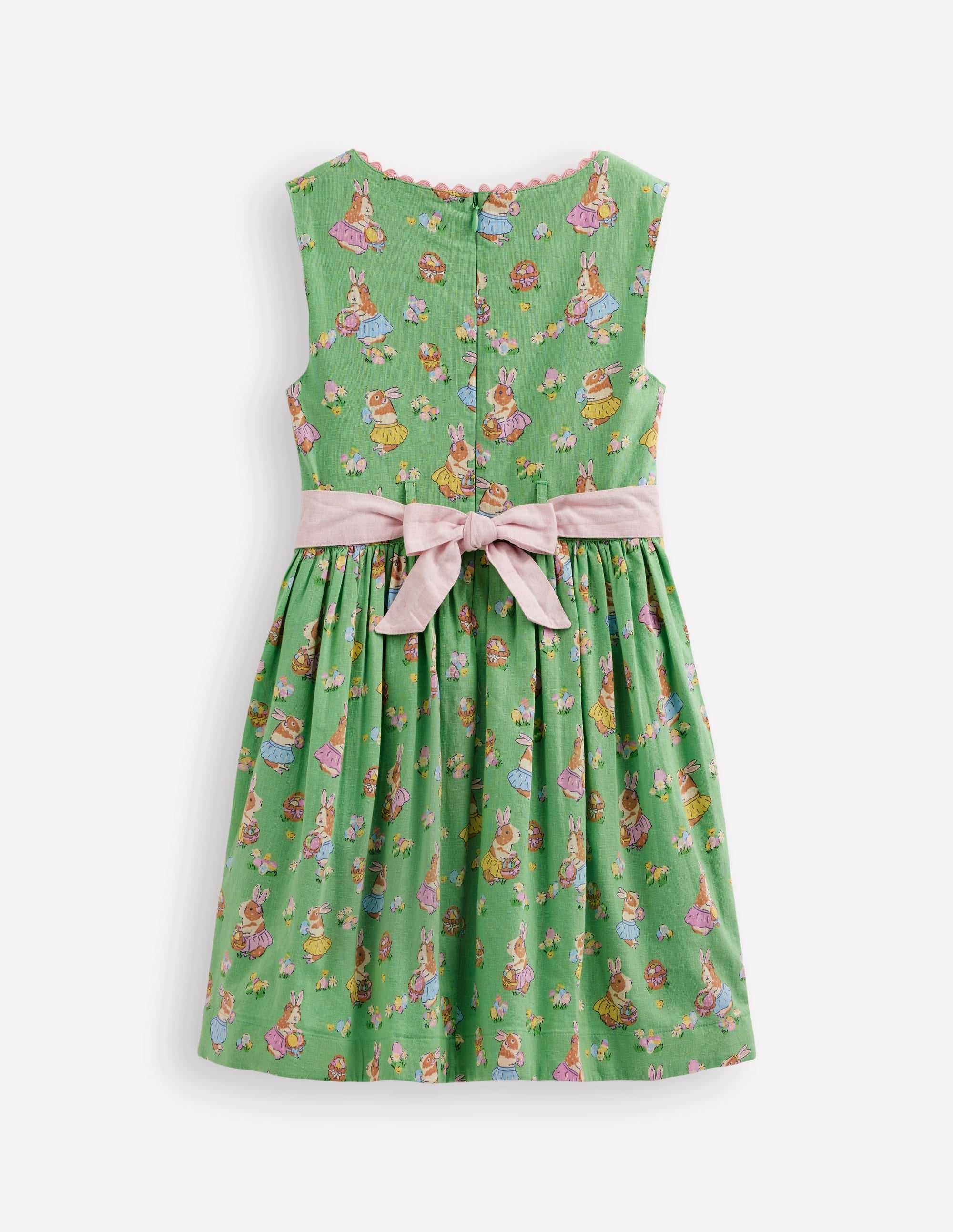 Cotton Linen Vintage Dress-Green Easter Guinea Pigs - Image 2