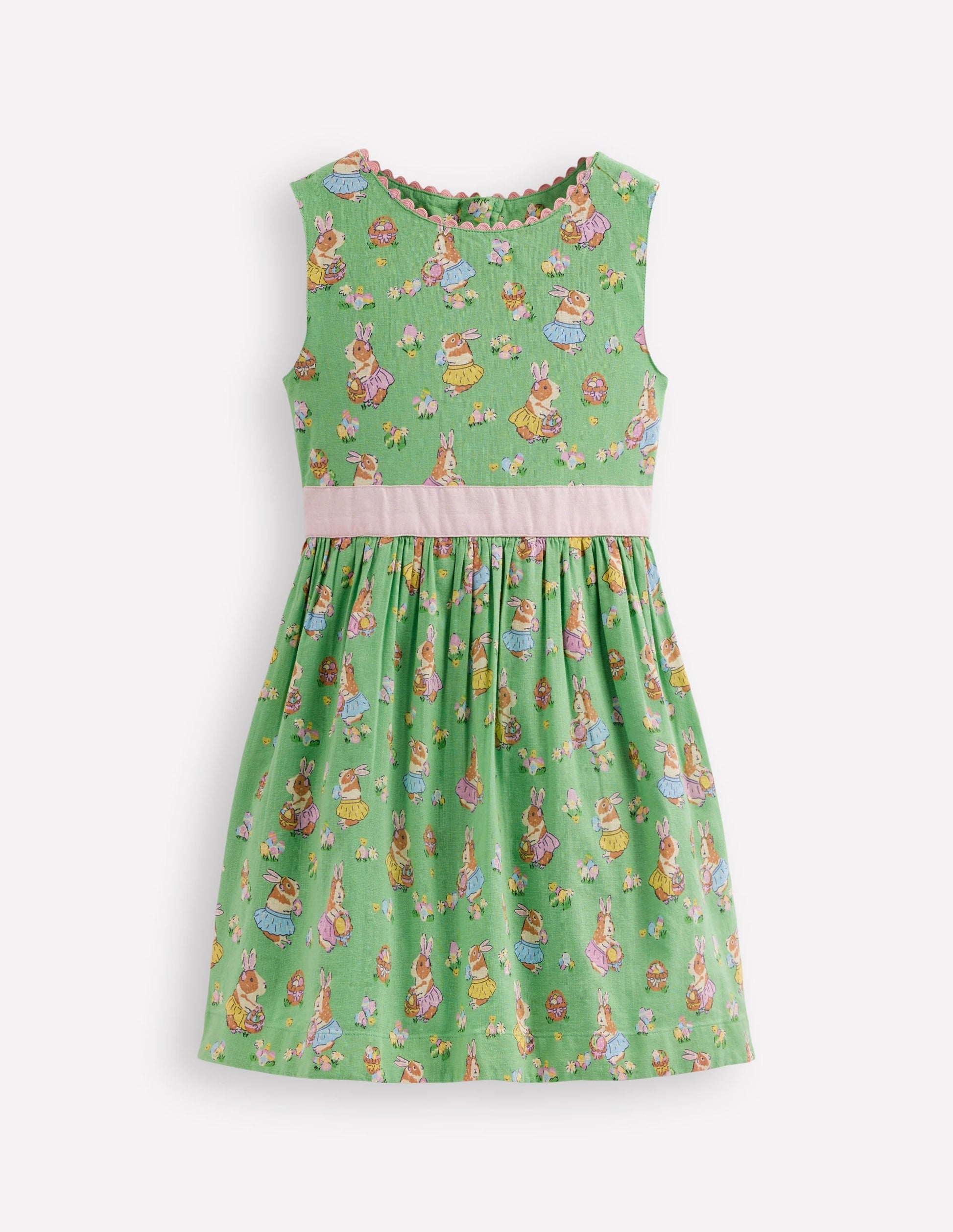 Cotton Linen Vintage Dress-Green Easter Guinea Pigs-1