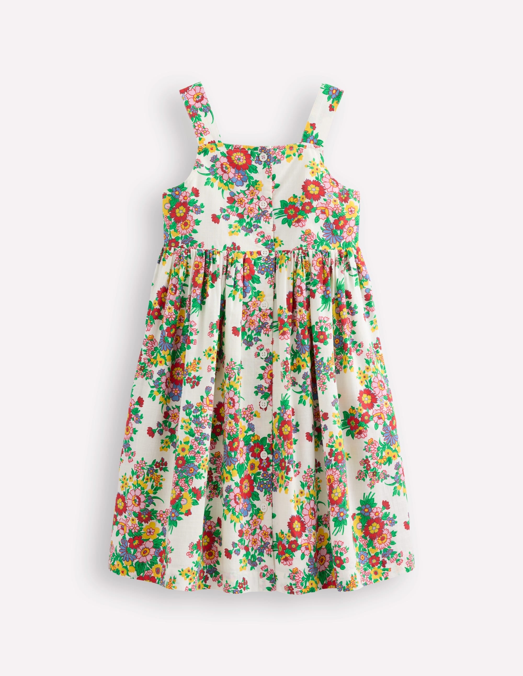 Button Through Woven Dress-Ivory Flower Bunch - Image 1