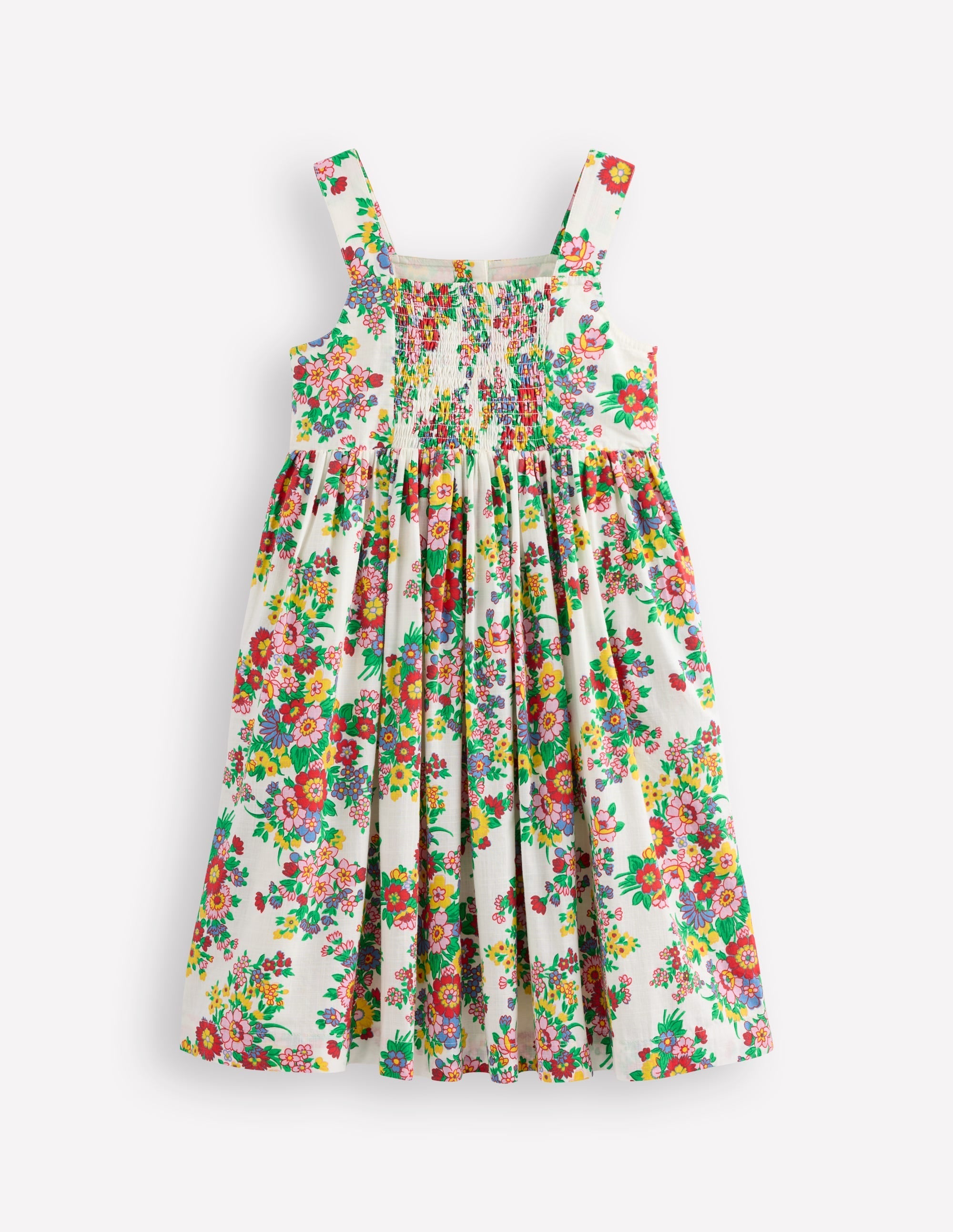 Button Through Woven Dress-Ivory Flower Bunch - Image 2