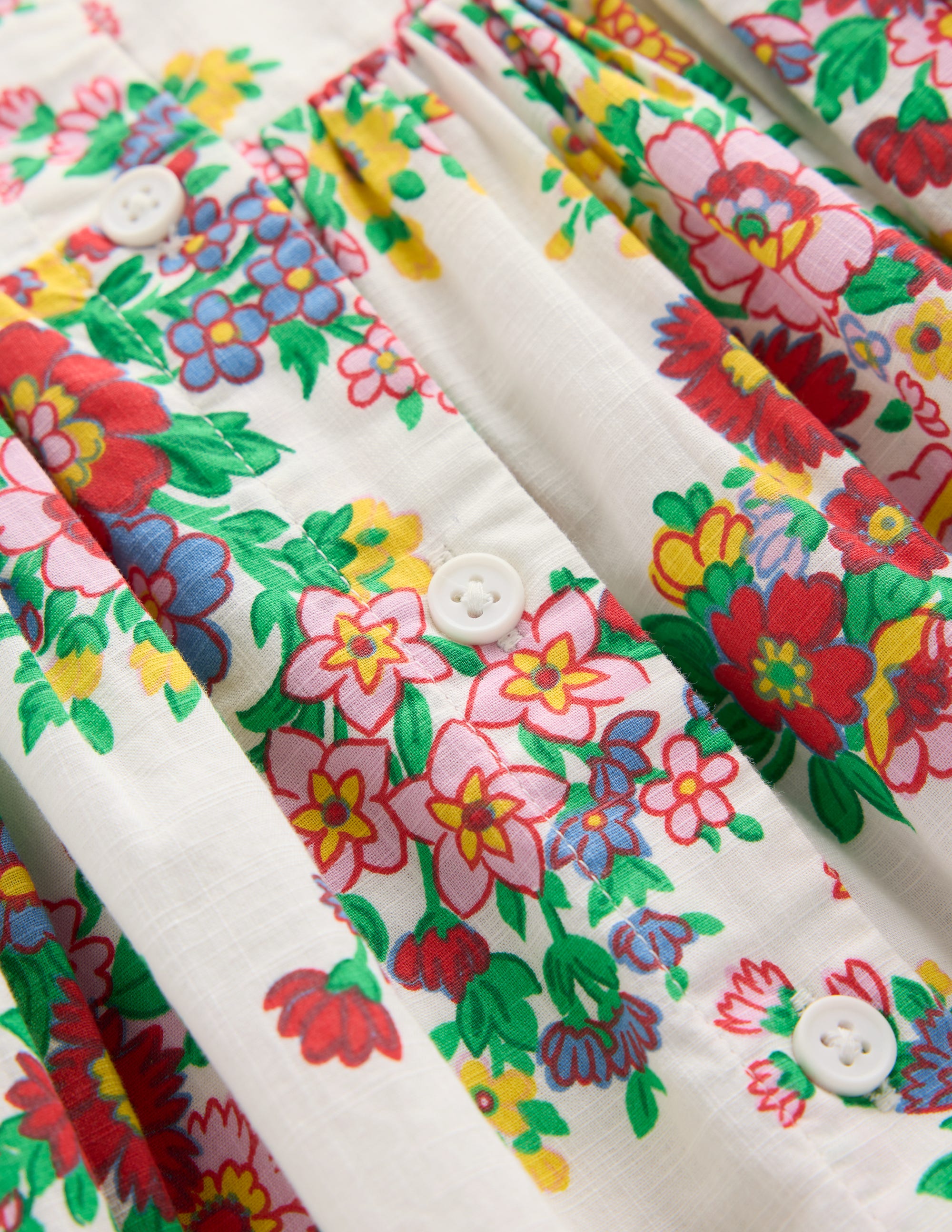 Button Through Woven Dress-Ivory Flower Bunch - Image 3