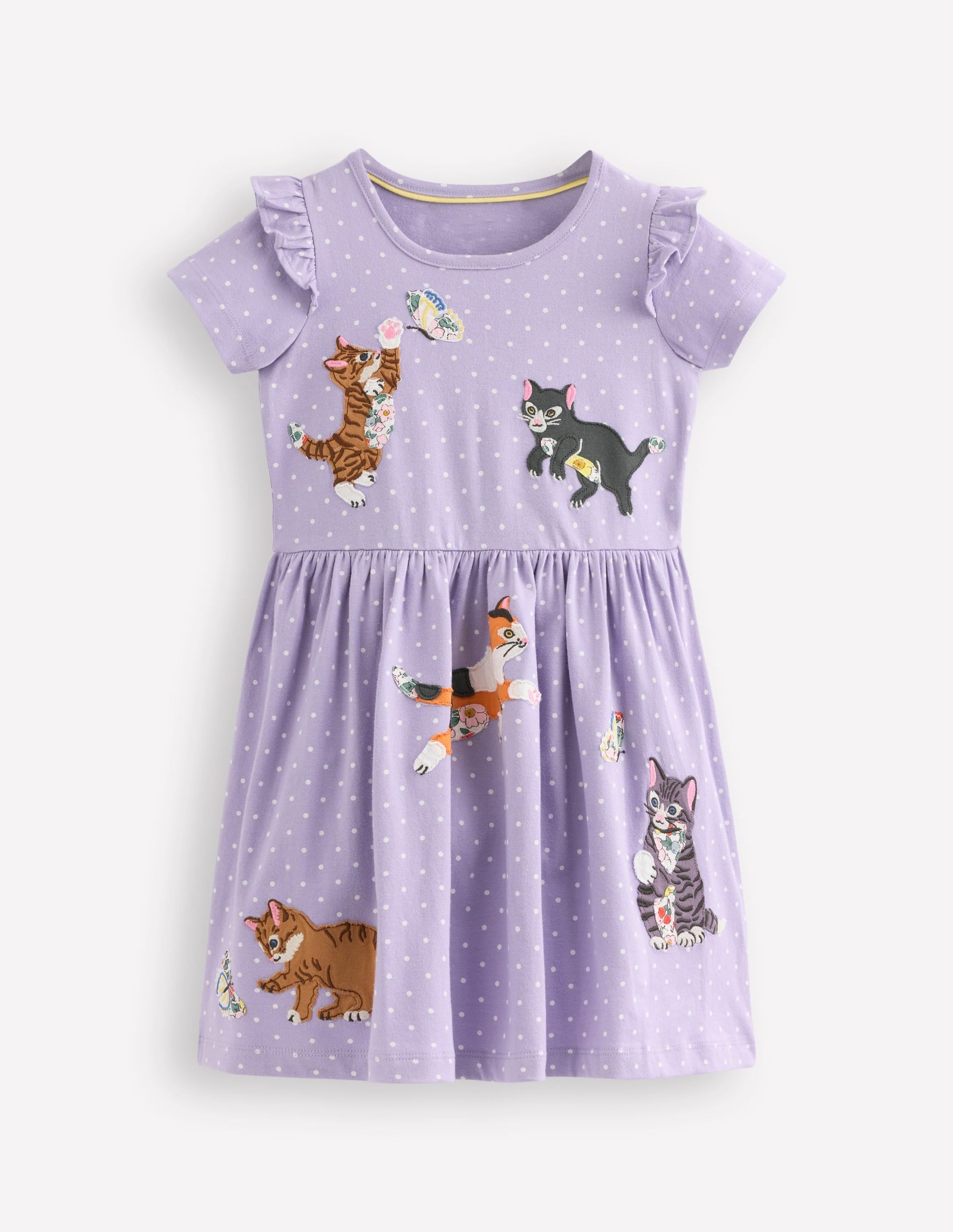 Jersey Applique Dress-Misty Lavender Cats-1
