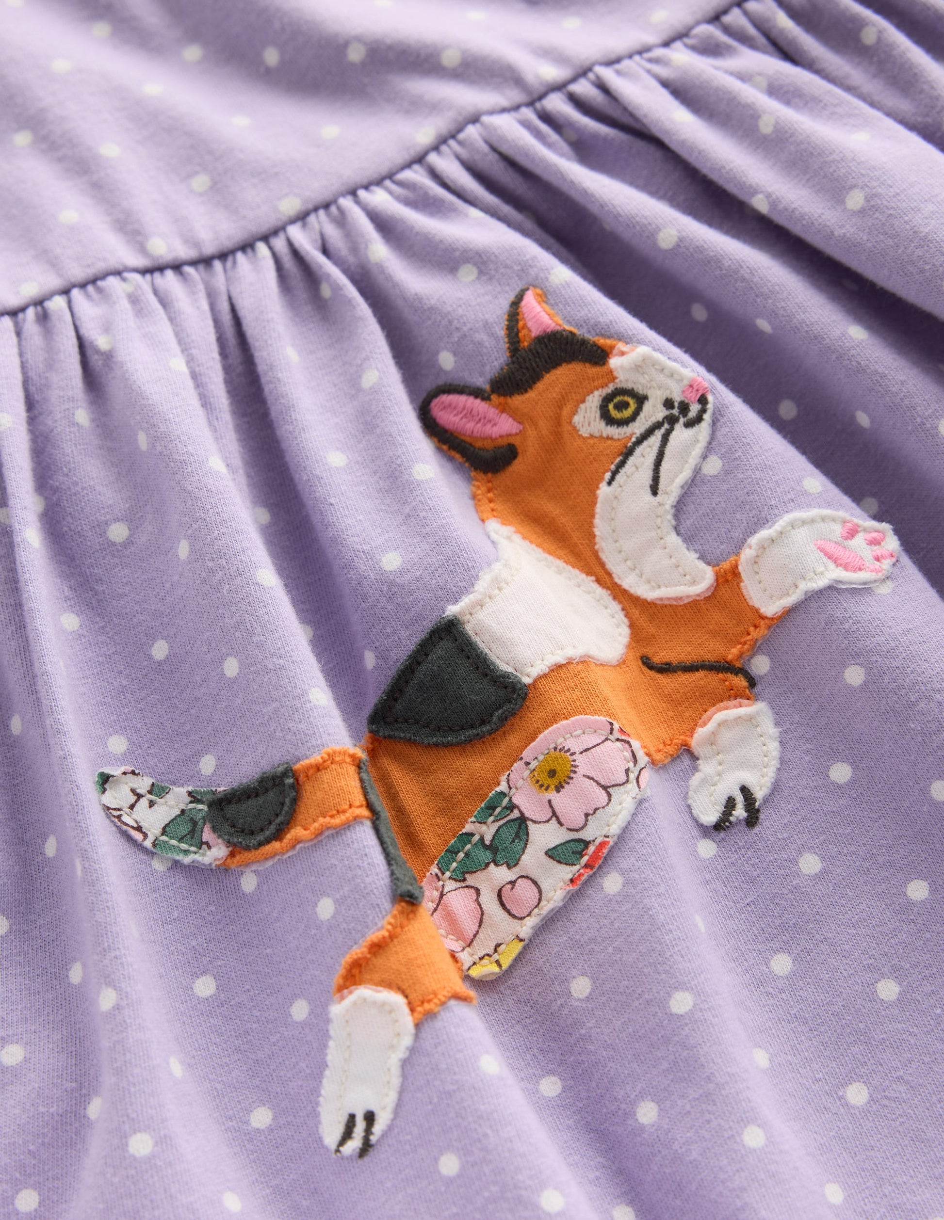 Jersey Applique Dress-Misty Lavender Cats-3