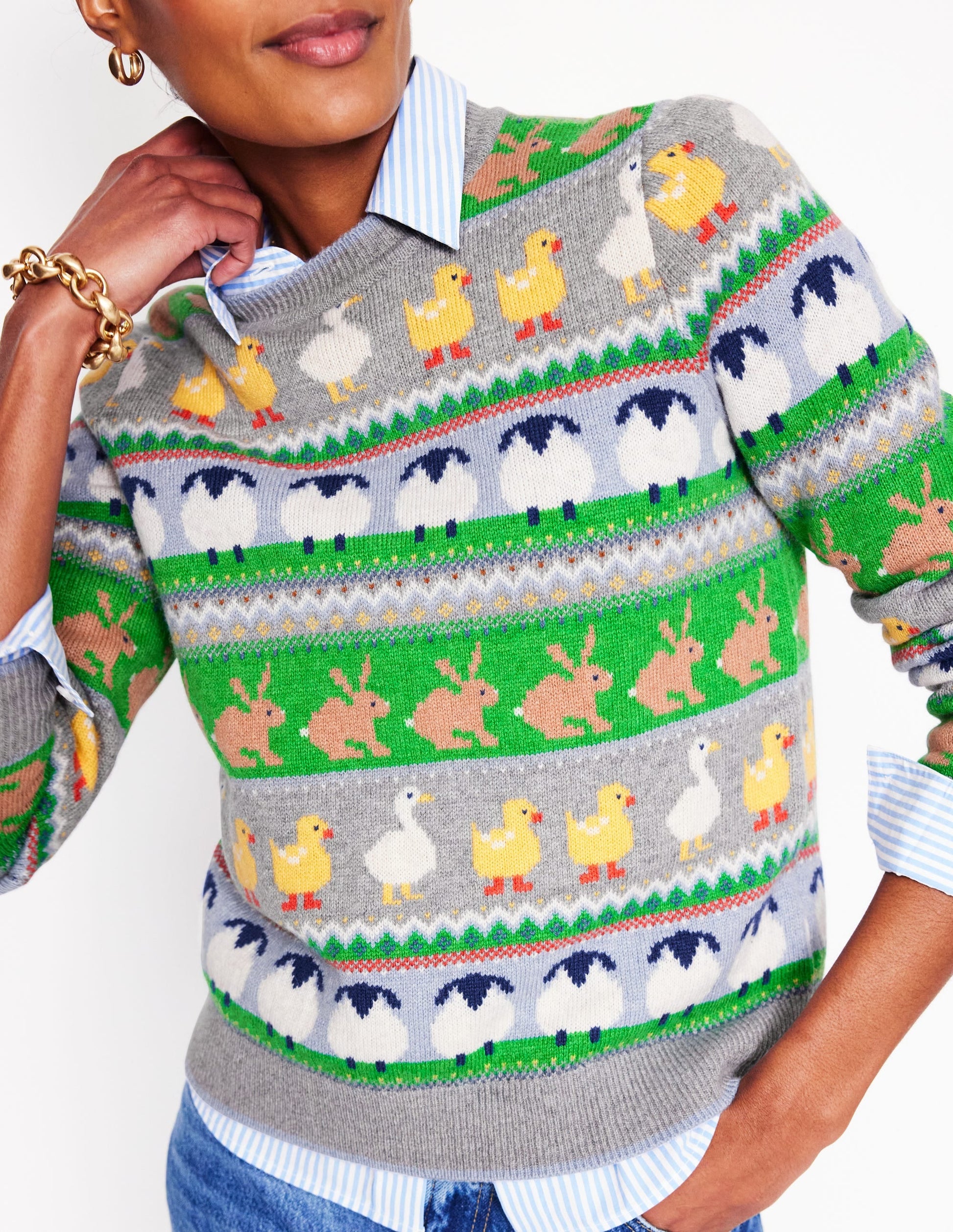 Edie Fair Isle Jumper-Grey Melange, Animal-2