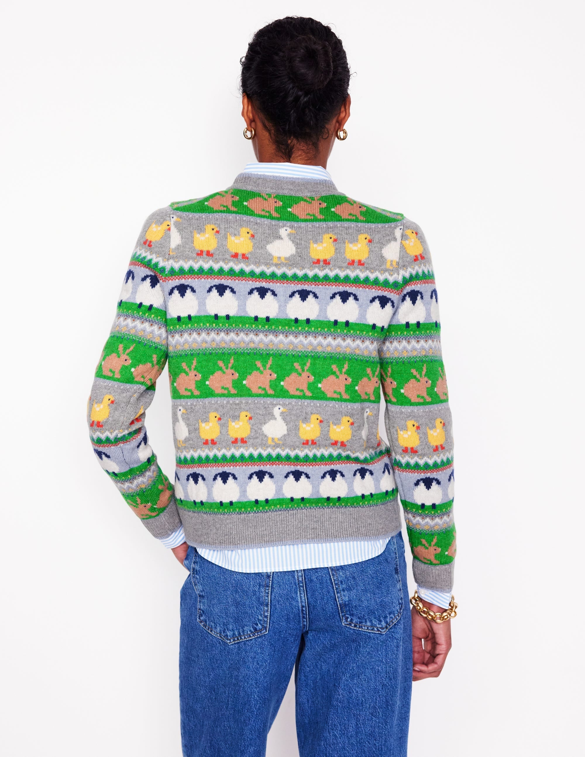 Edie Fair Isle Jumper-Grey Melange, Animal - Image 3