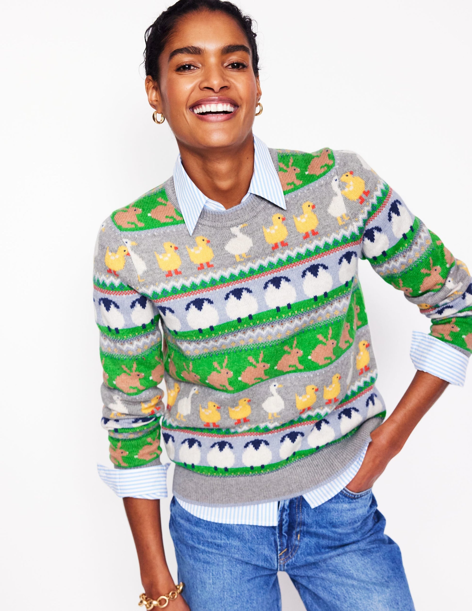 Edie Fair Isle Jumper-Grey Melange, Animal-4
