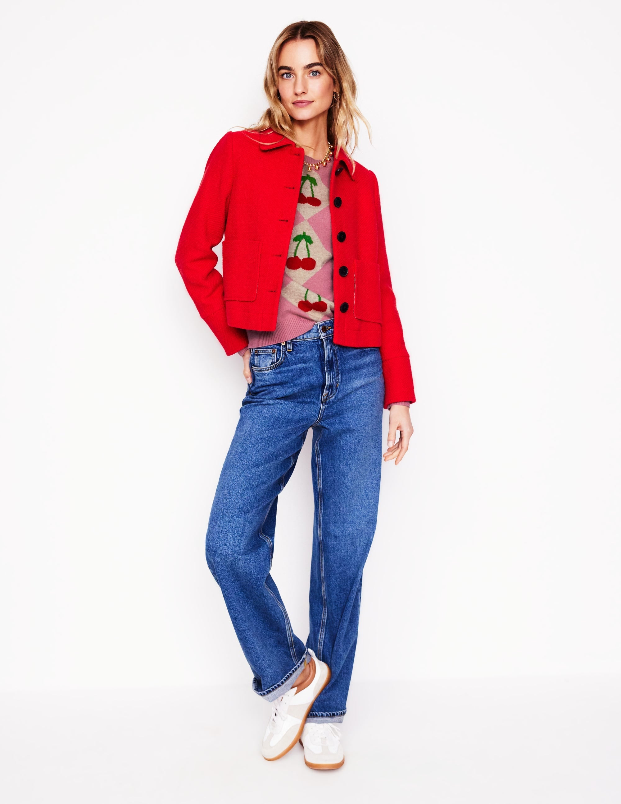 Lydia Cashmere Jumper-Pink, Cherry Argyle - Image 7