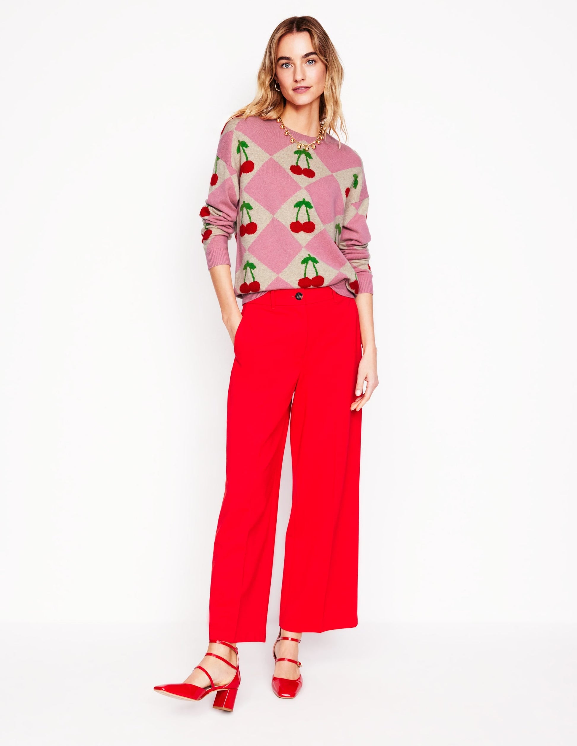 Lydia Cashmere Jumper-Pink, Cherry Argyle-8