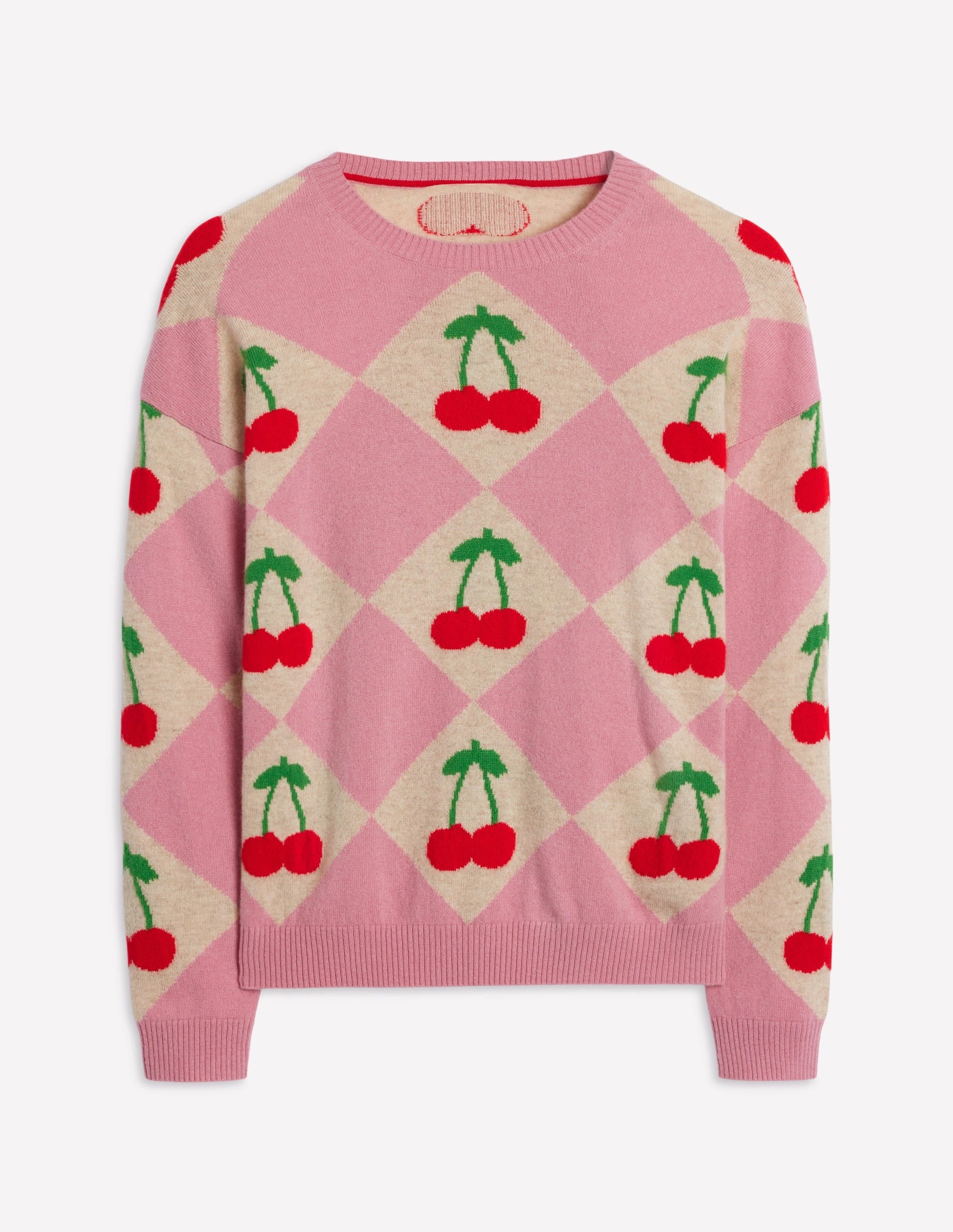 Lydia Cashmere Jumper-Pink, Cherry Argyle-9
