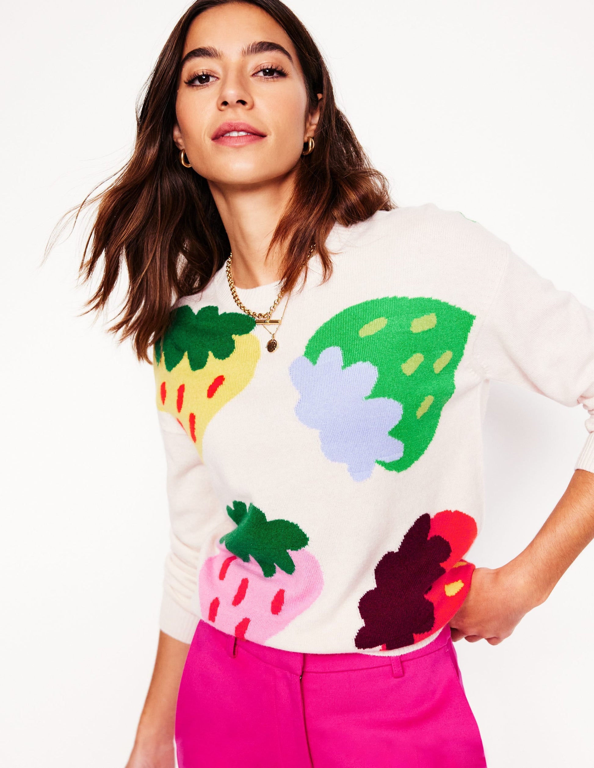Lydia Cashmere Jumper-Ecru, Strawberries-1
