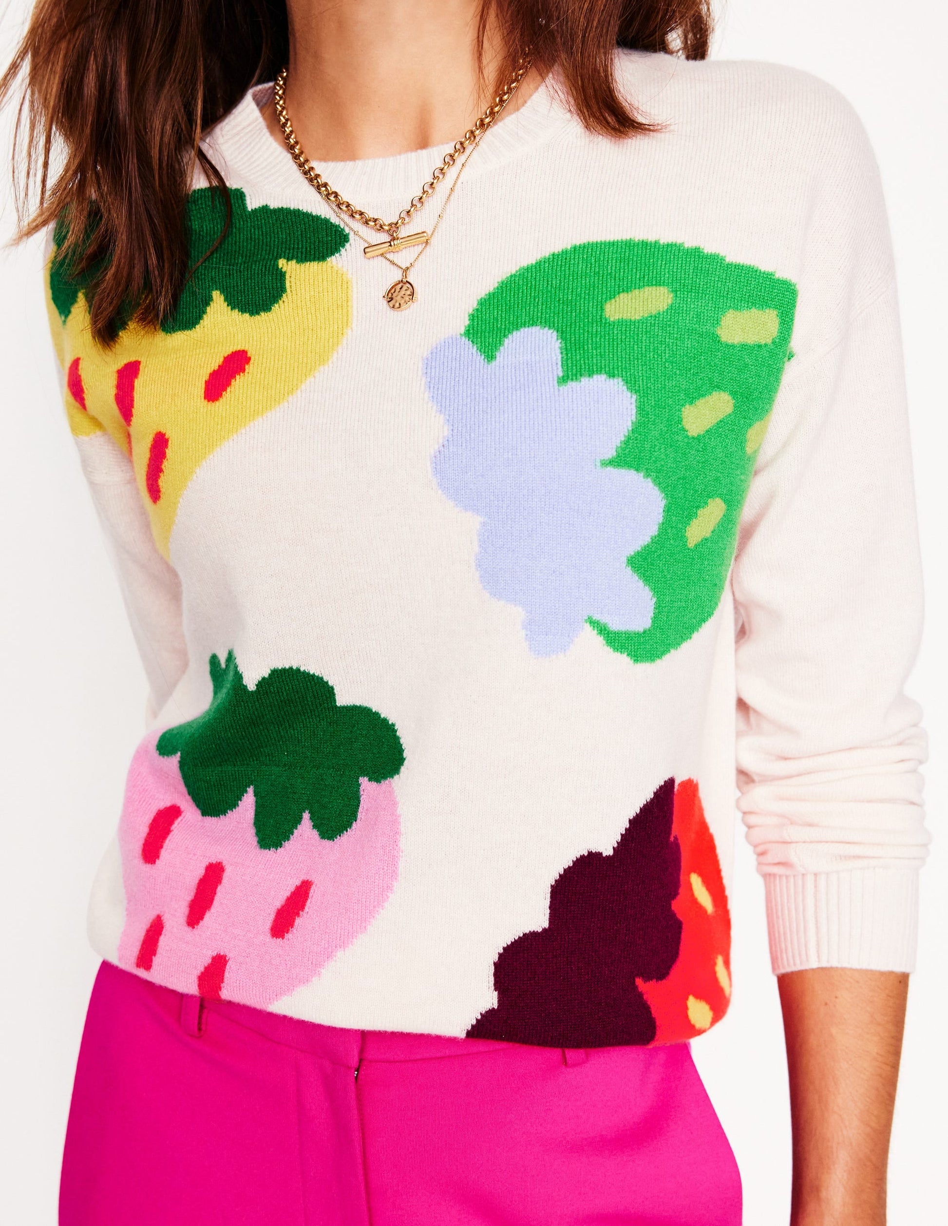 Lydia Cashmere Jumper-Ecru, Strawberries-2