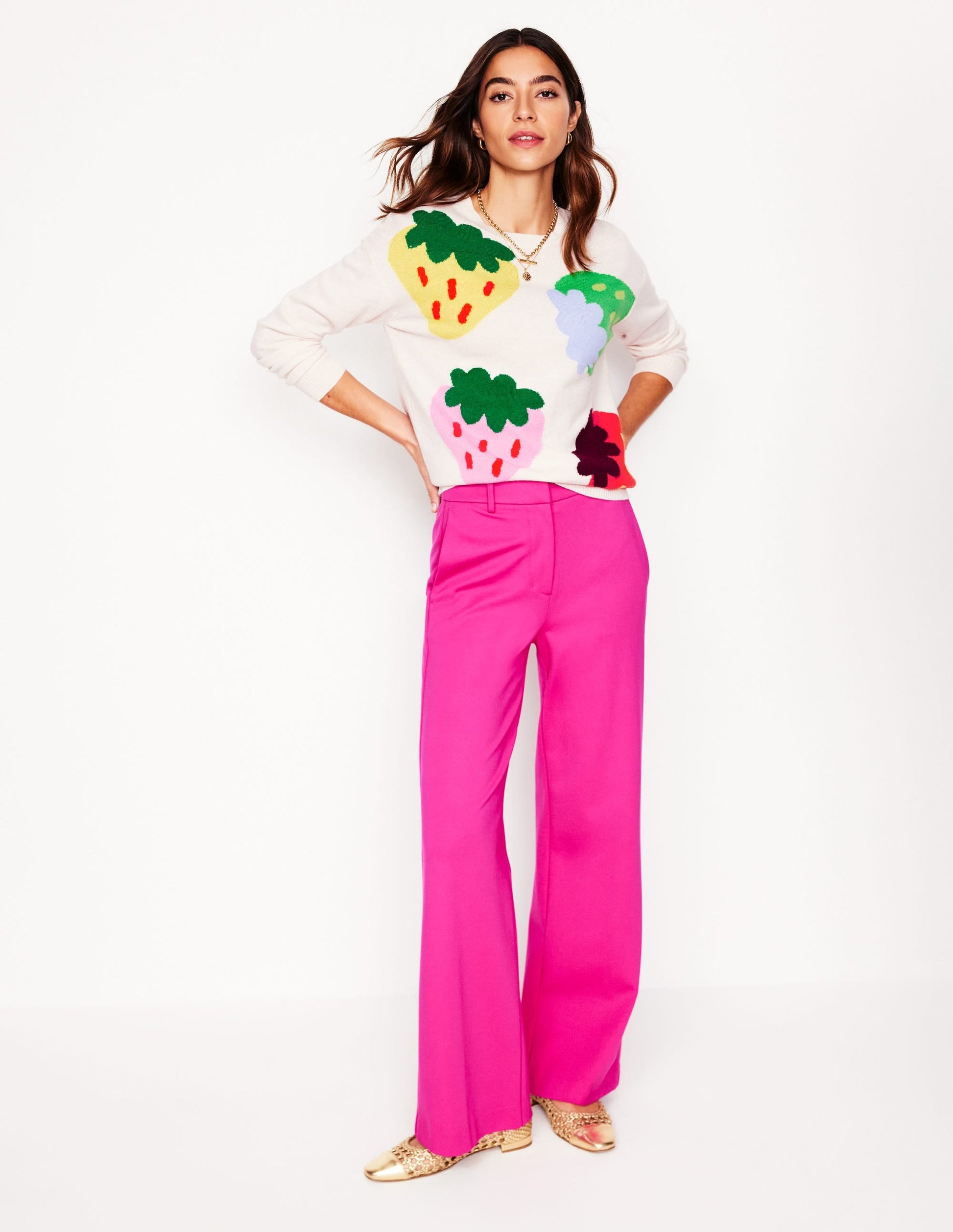 Lydia Cashmere Jumper-Ecru, Strawberries-4
