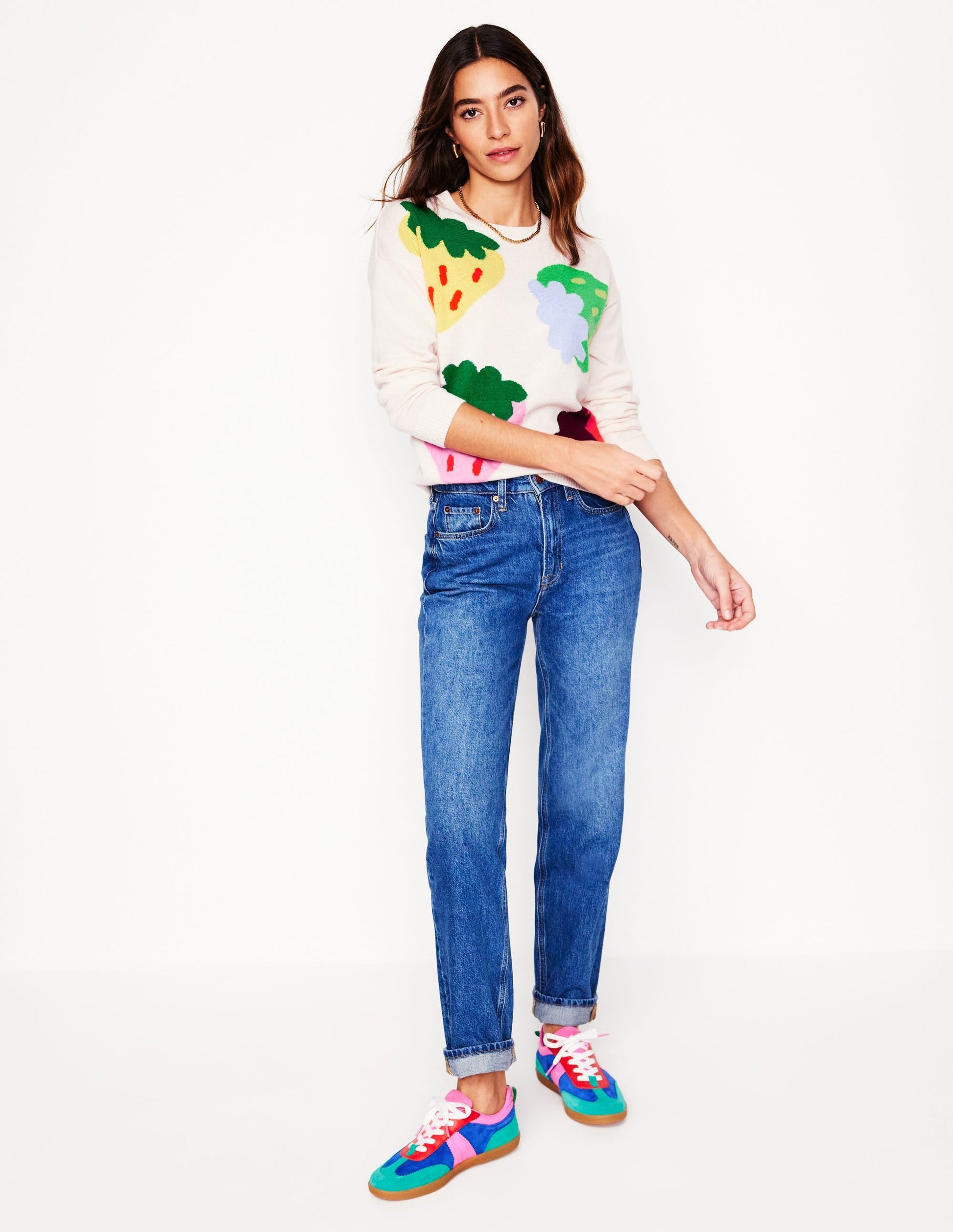 Lydia Cashmere Jumper-Ecru, Strawberries-5