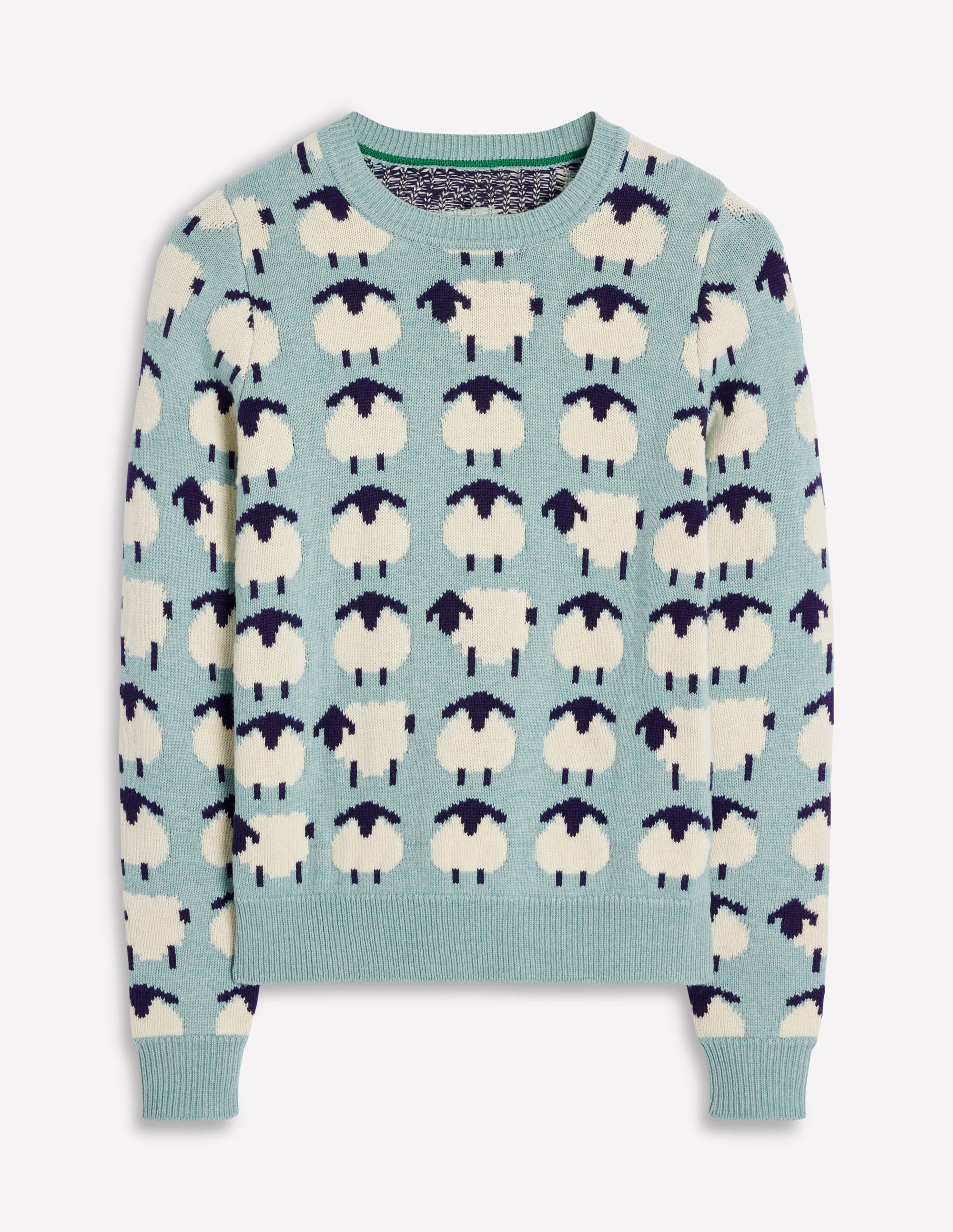 Heather Jacquard Jumper-Seamist Blue, Sheep - Image 6