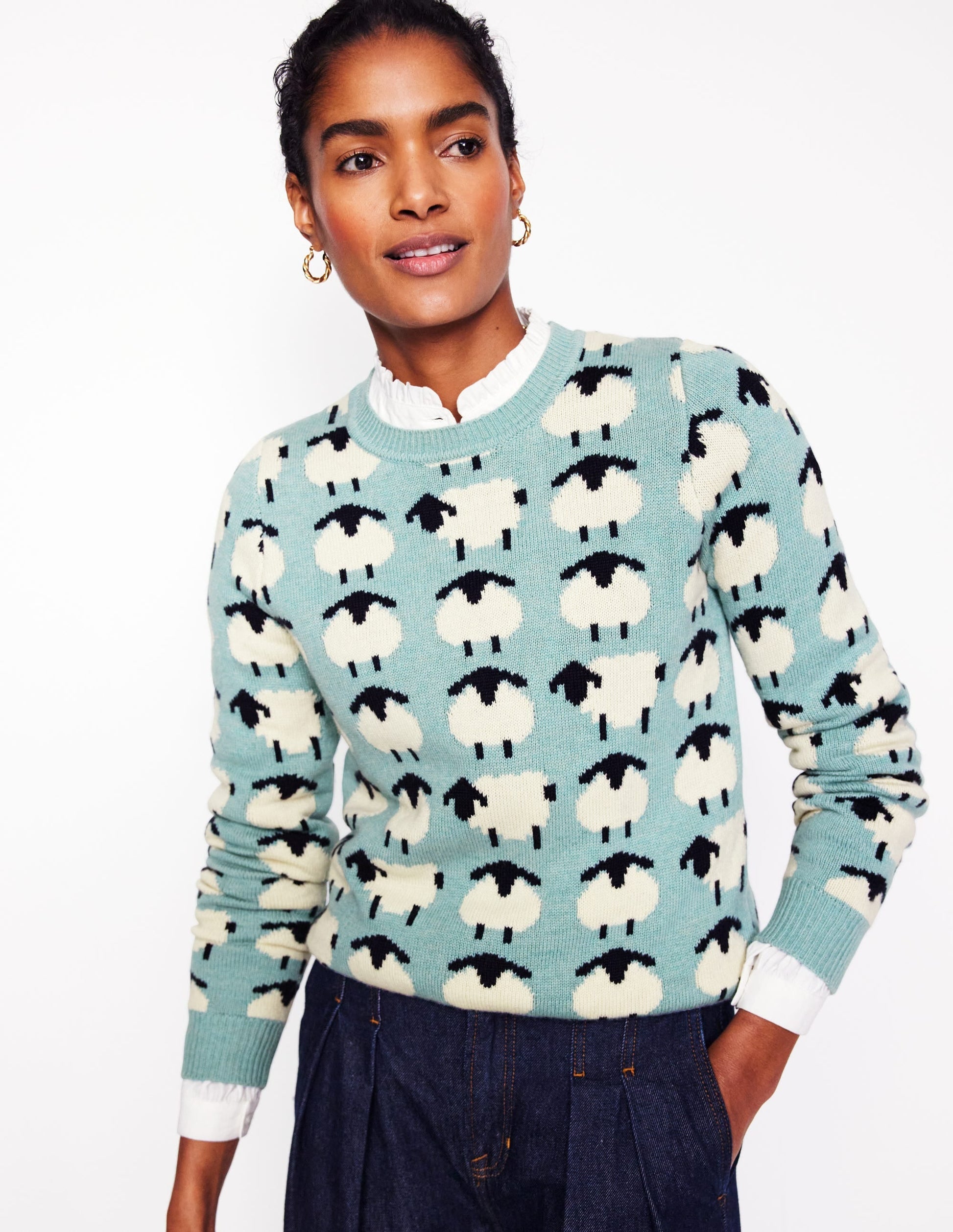 Heather Jacquard Jumper-Seamist Blue, Sheep-1
