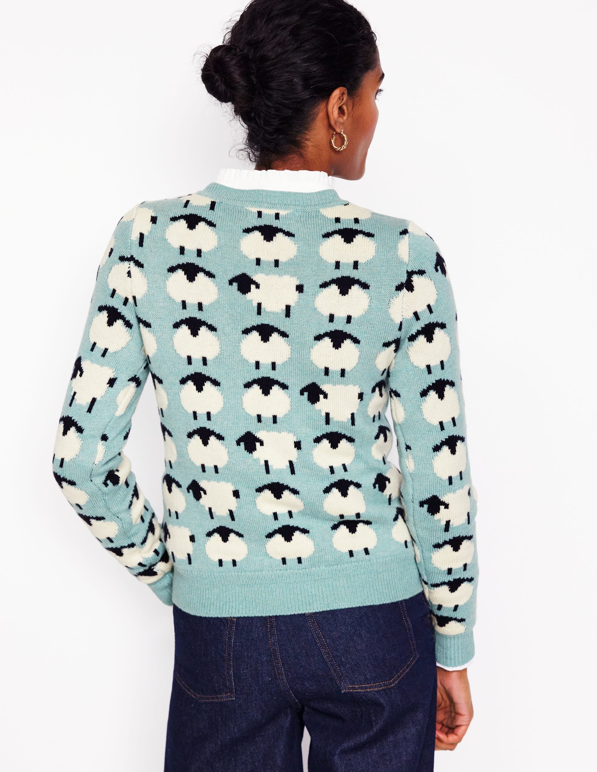 Heather Jacquard Jumper-Seamist Blue, Sheep - Image 3