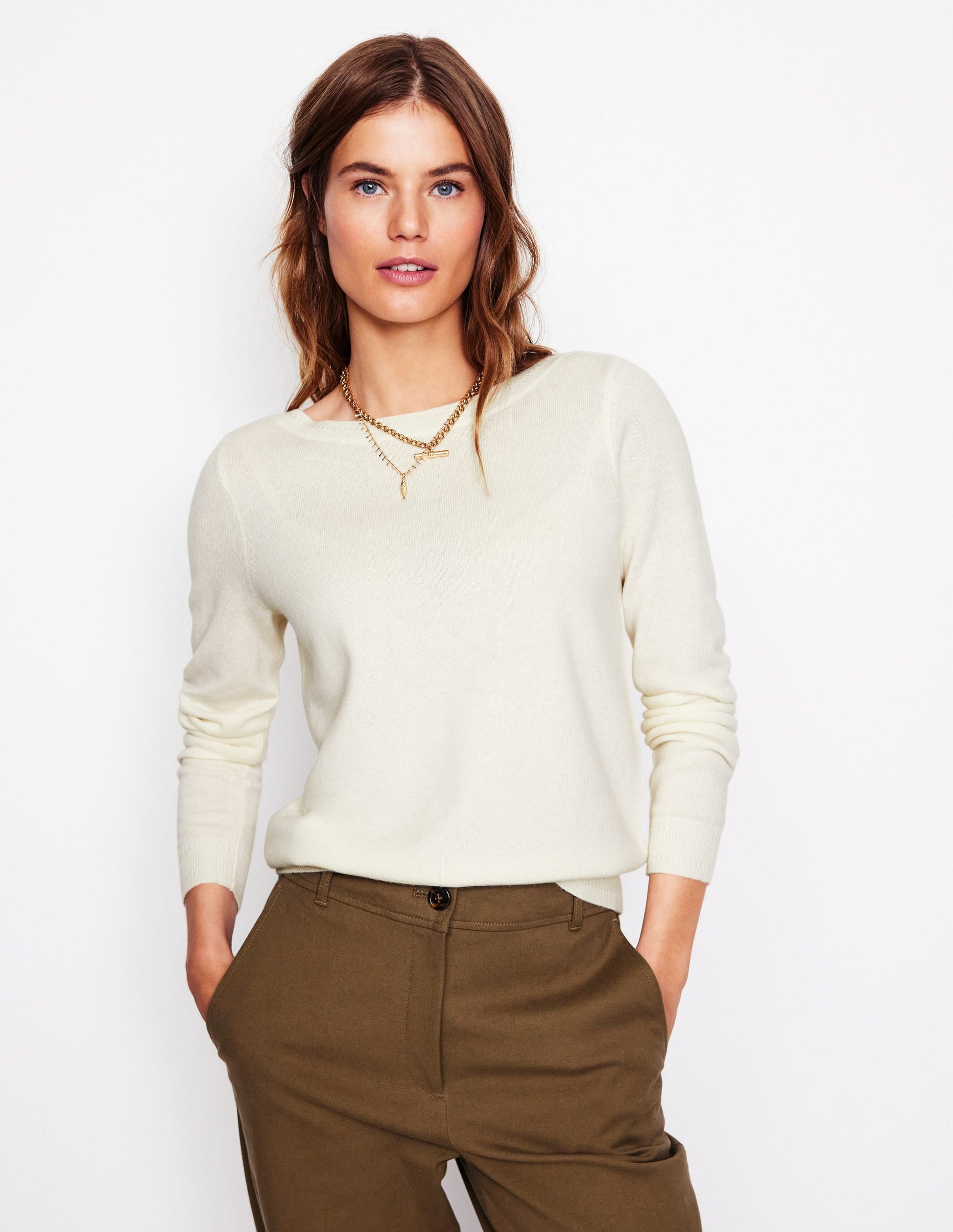 Eva Cashmere Boat Neck Jumper-Warm Ivory-1