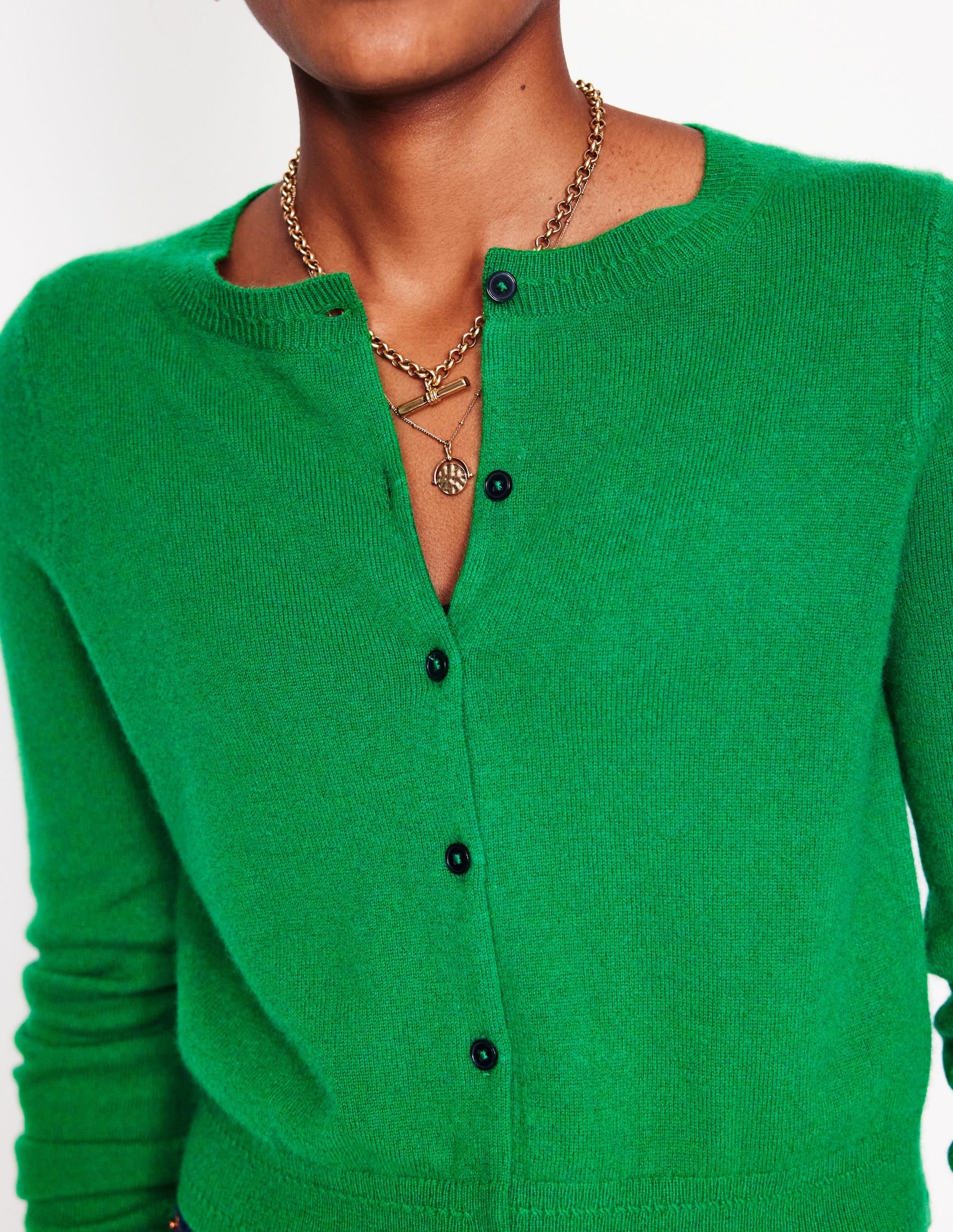 Eva Cashmere Cropped Cardigan-Rich Emerald-2