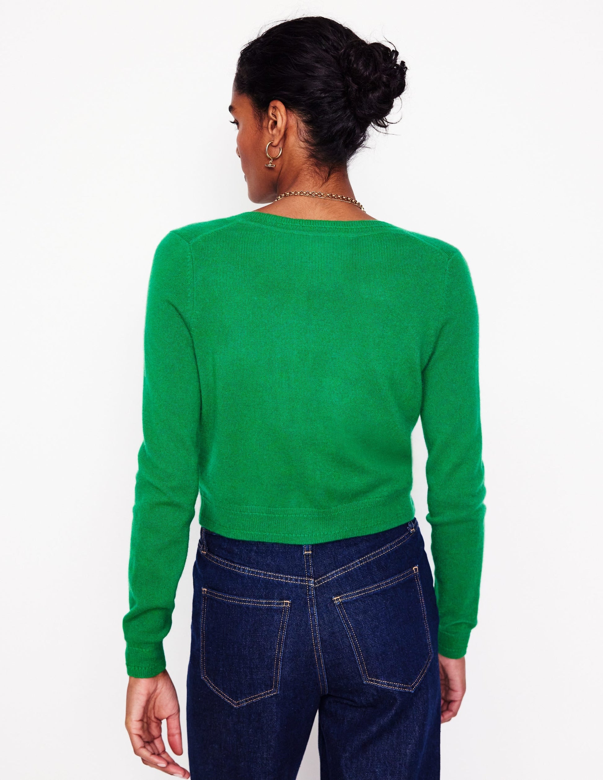 Eva Cashmere Cropped Cardigan-Rich Emerald-3