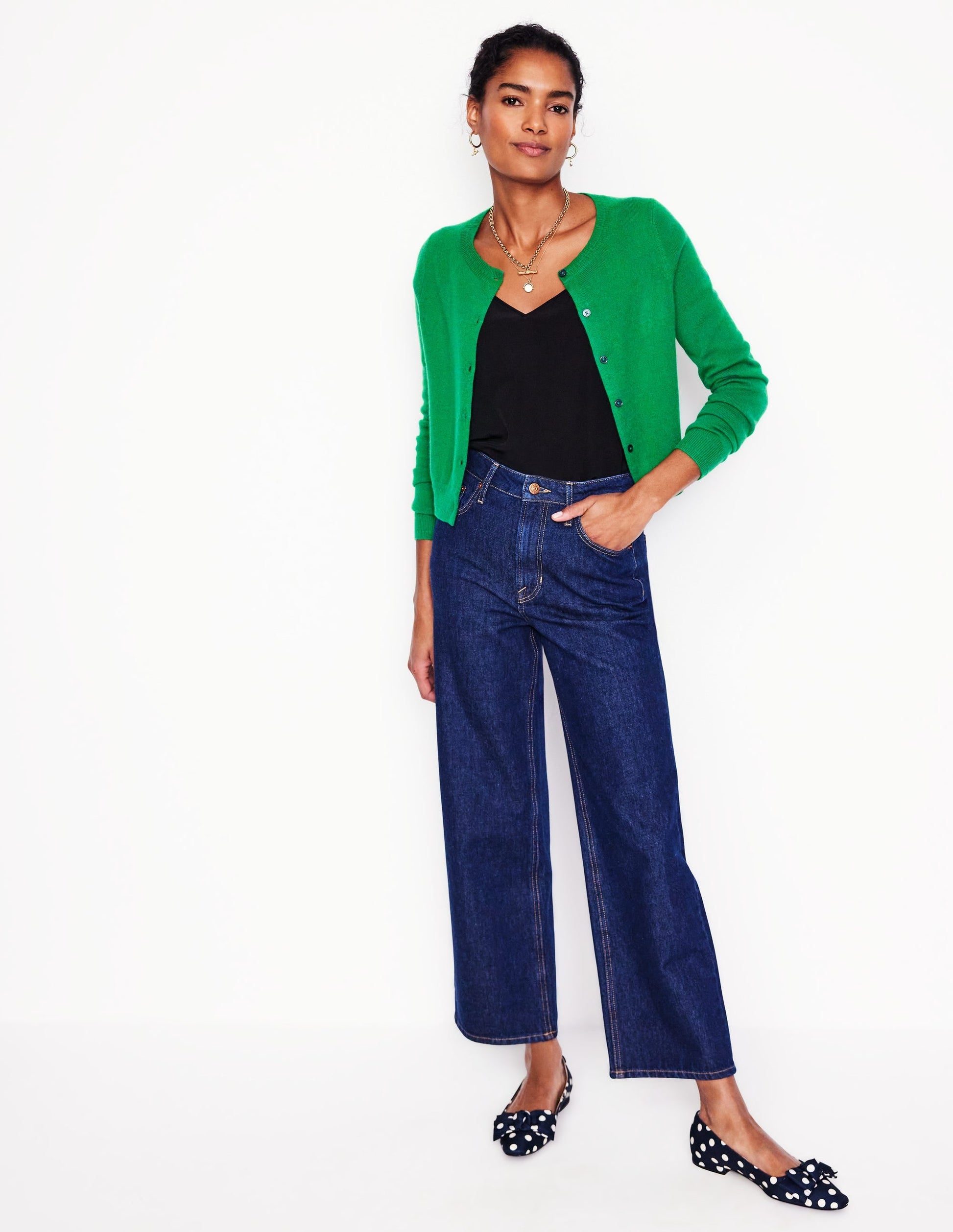 Eva Cashmere Cropped Cardigan-Rich Emerald-4