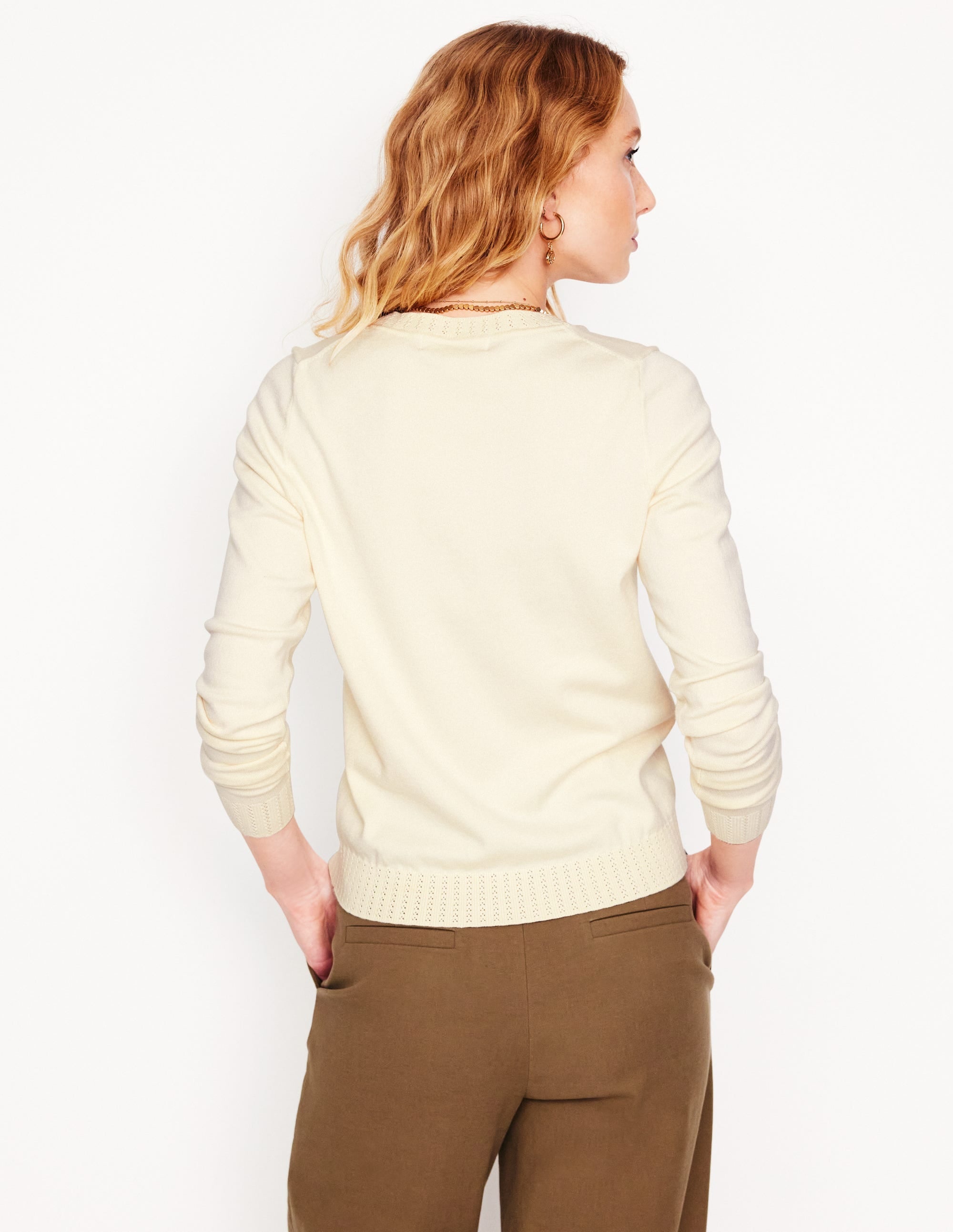 Emilia Cotton Crew Jumper-Warm Ivory - Image 3