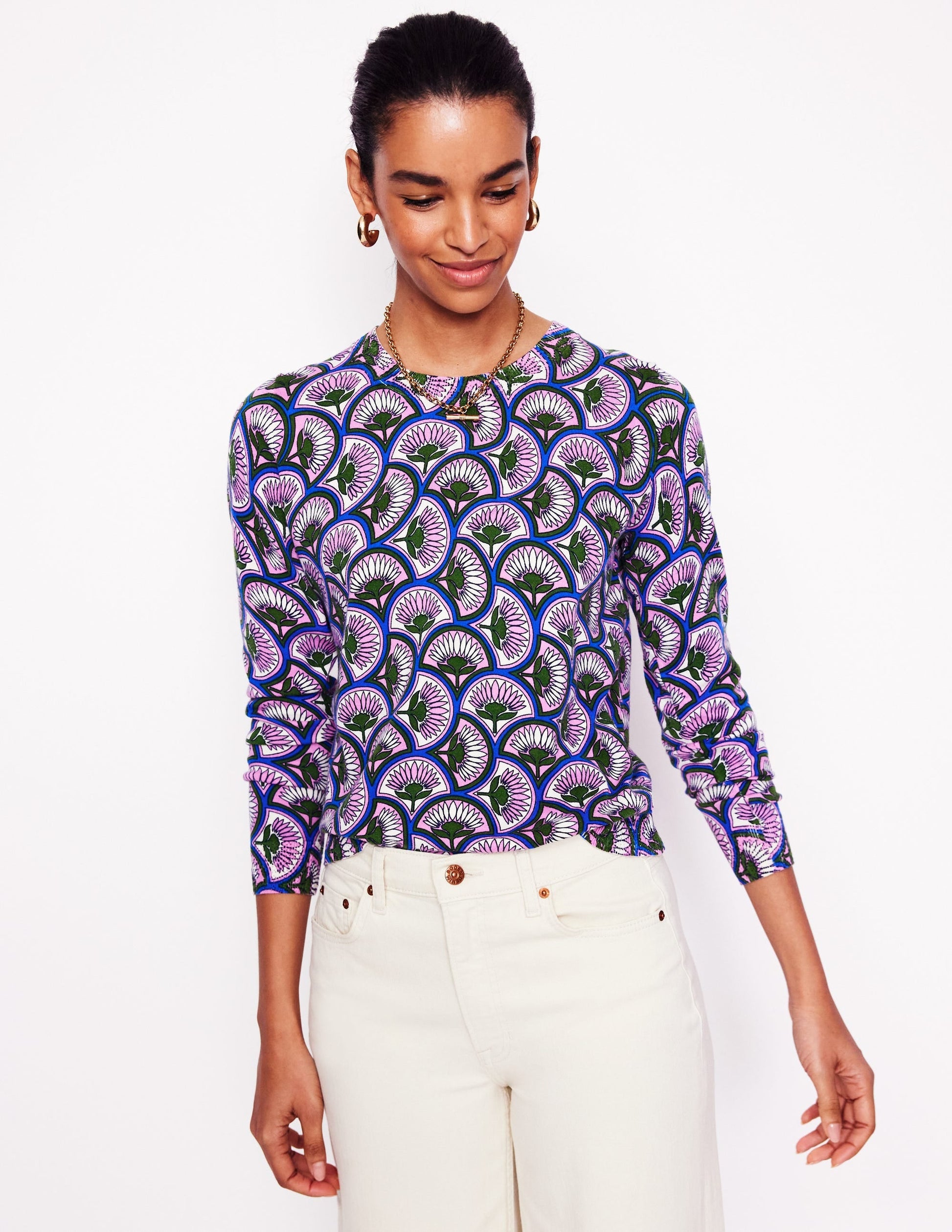 Emilia Cotton Crew Jumper-Soft Lavender Pink, Daisy Arc-1