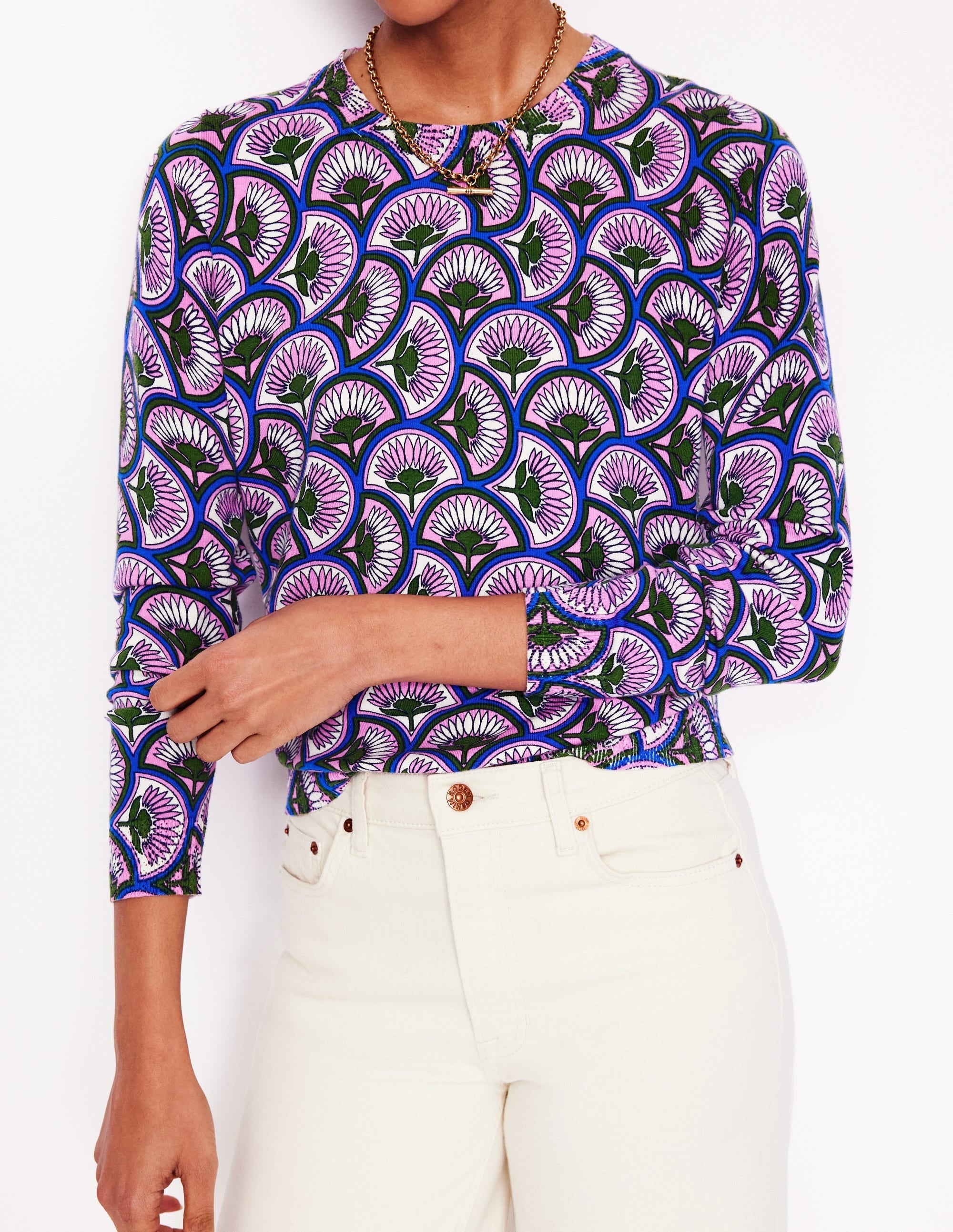 Emilia Cotton Crew Jumper-Soft Lavender Pink, Daisy Arc - Image 2